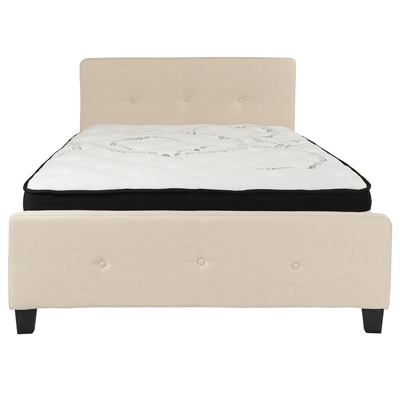 Pisa Elsa Full Beige Fabric Platform Bed with Mattress – Modern Tufted Upholstered Design