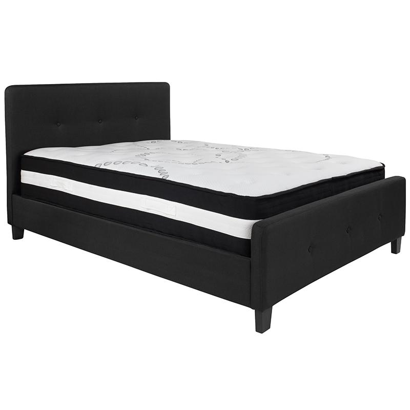 Pisa Elsa Full Beige Fabric Platform Bed with Mattress – Modern Tufted Upholstered Design
