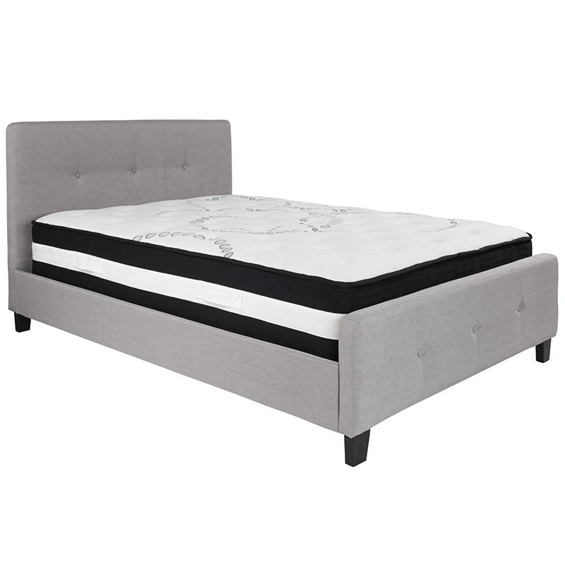 Pisa Elsa Full Beige Fabric Platform Bed with Mattress – Modern Tufted Upholstered Design