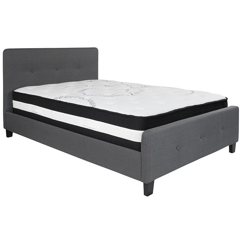 Pisa Elsa Full Beige Fabric Platform Bed with Mattress – Modern Tufted Upholstered Design