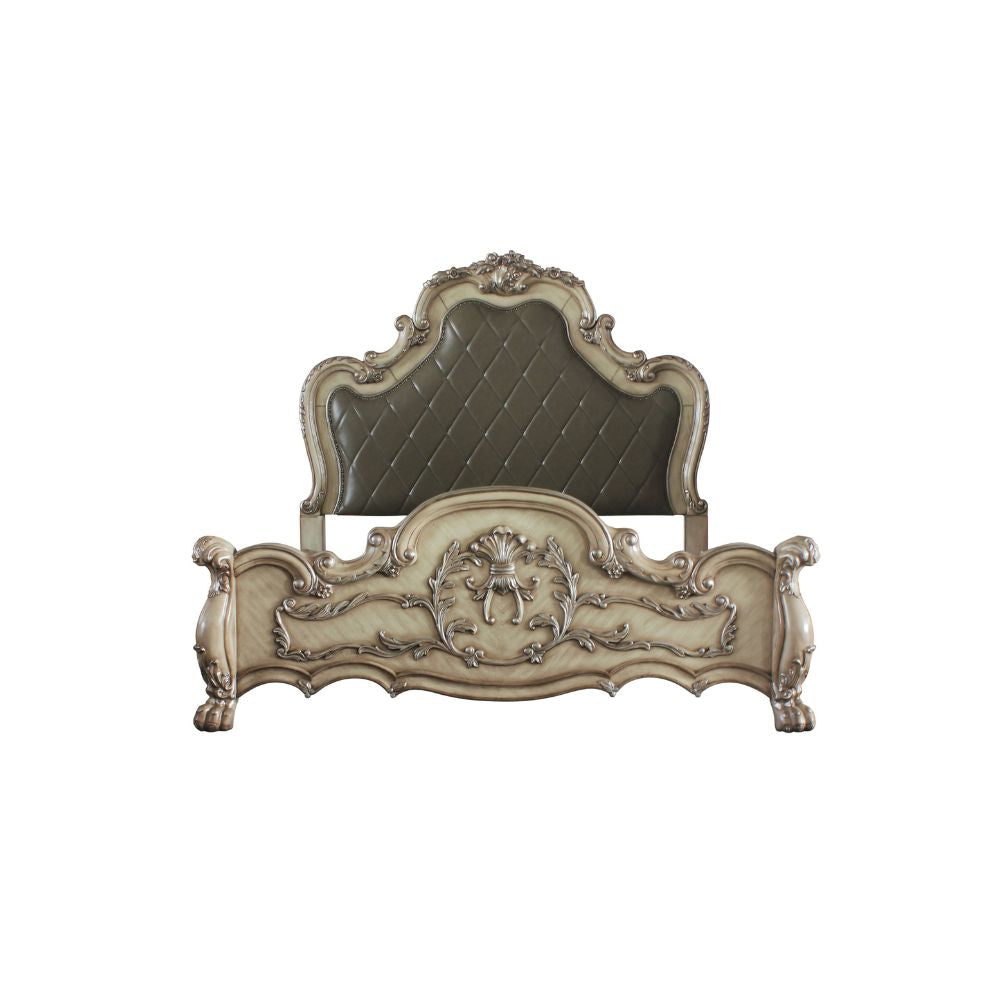 Ornate Dresden Eastern King White Wood Bed – Traditional Baroque Design with Oversized Headboard
