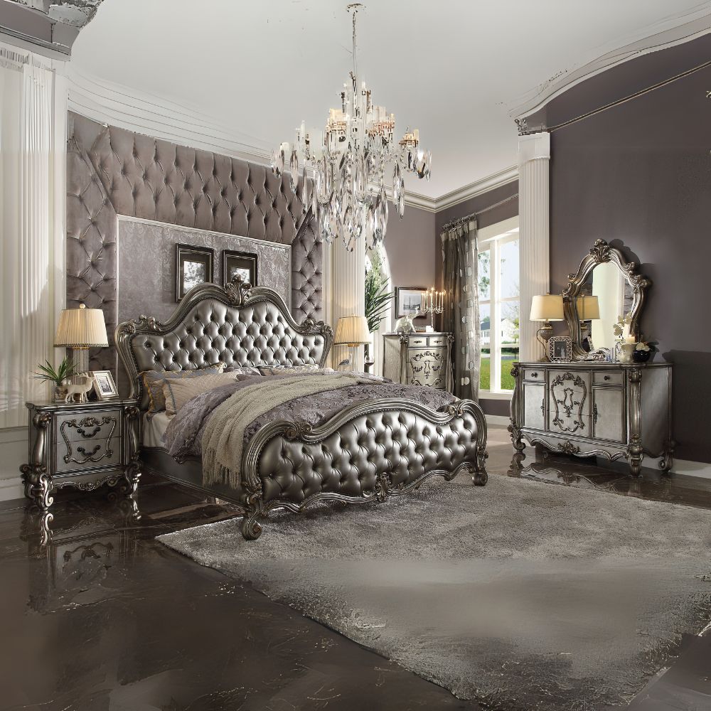 Barnstorm Versailles II CK Cherry Wood Platform Bed – Ornate Traditional Carving & PU Leather