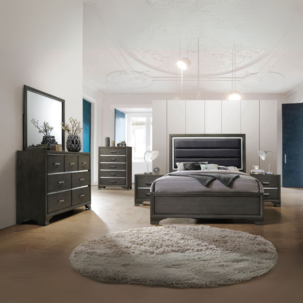 Keerin Carine II Queen Upholstered Bed in Gray Fabric – Sleek & Modern