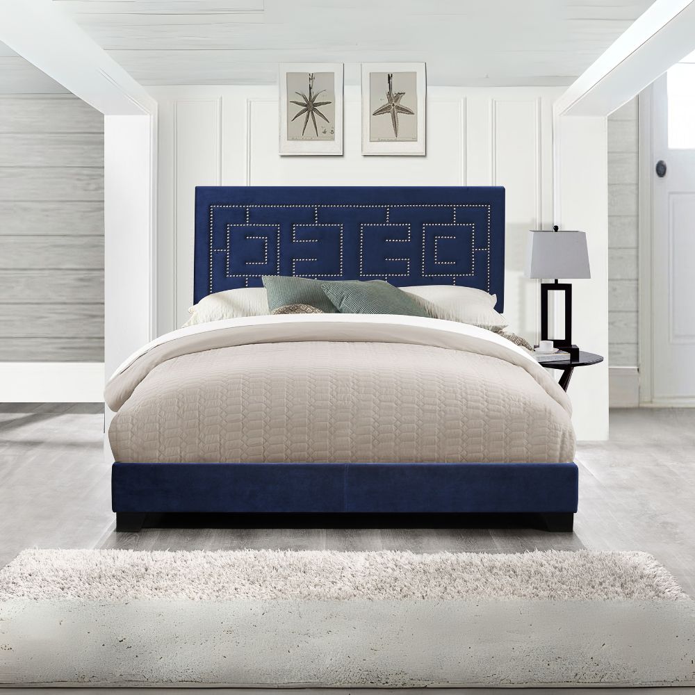 Carver Ishiko III Eastern King Gray Fabric Wood Bed – Modern Style with Padded Headboard