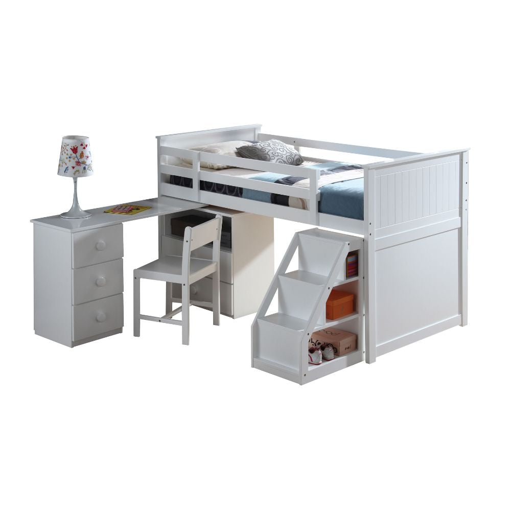 Baba Wyatt Twin Gray Wood Loft Bed Set Space-Saving Design with Desk & Storage