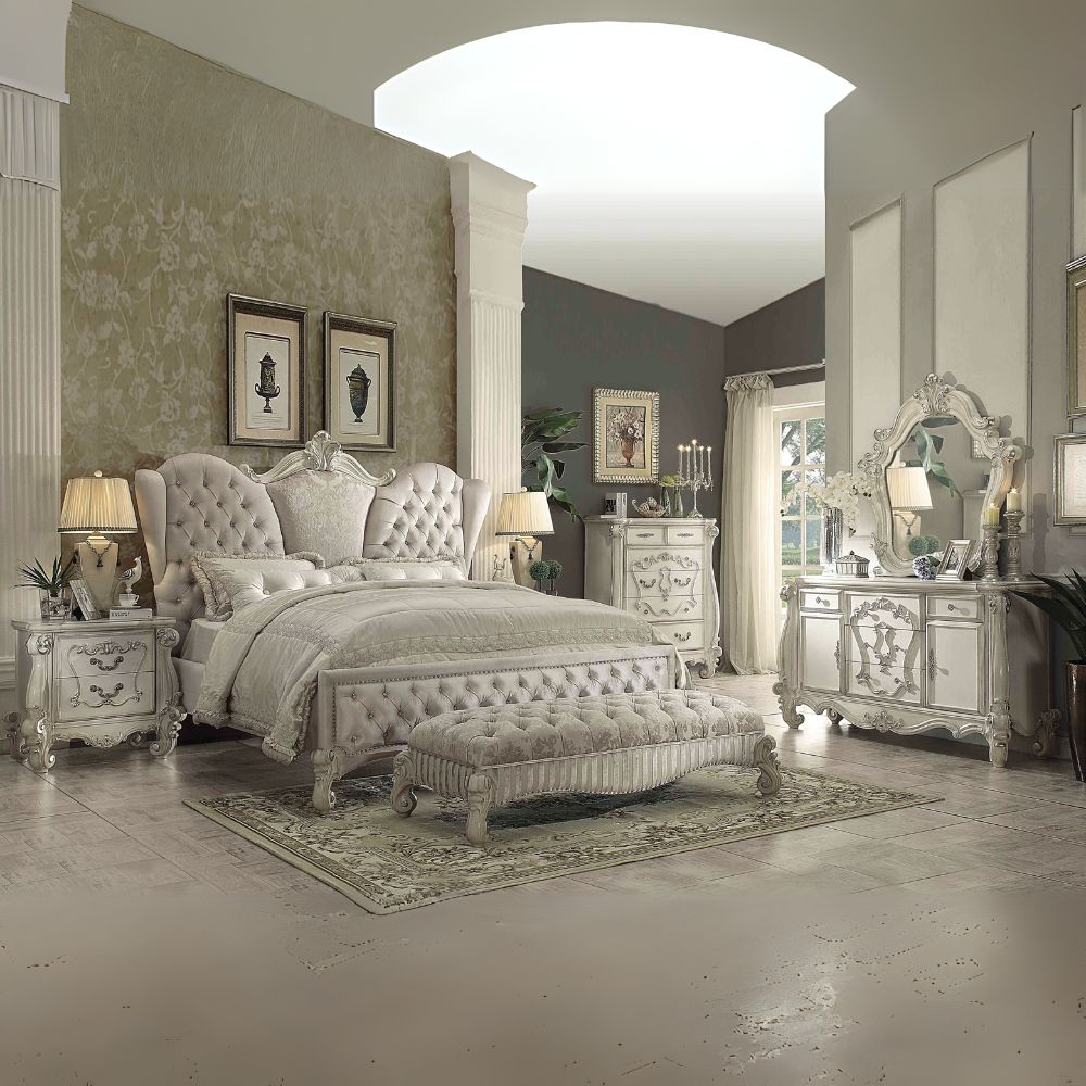 Ganga Versailles California King Antique White Wood Bed – Baroque Luxury