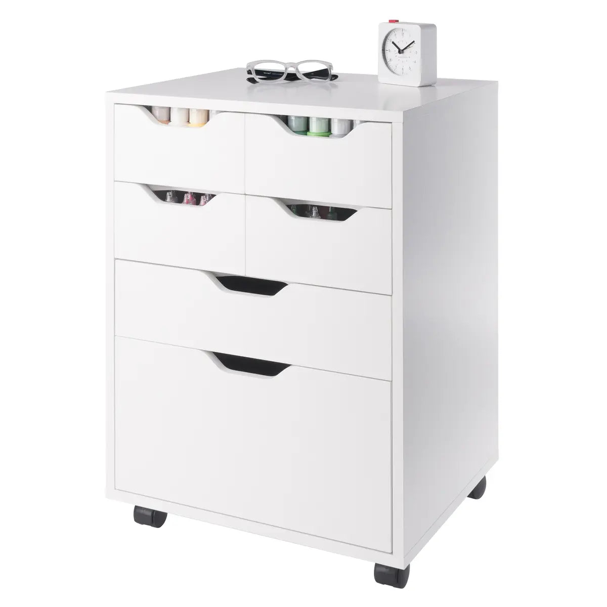 Norfolk 4 Bins, 2 Drawer Mobile Cabinet, White Finish