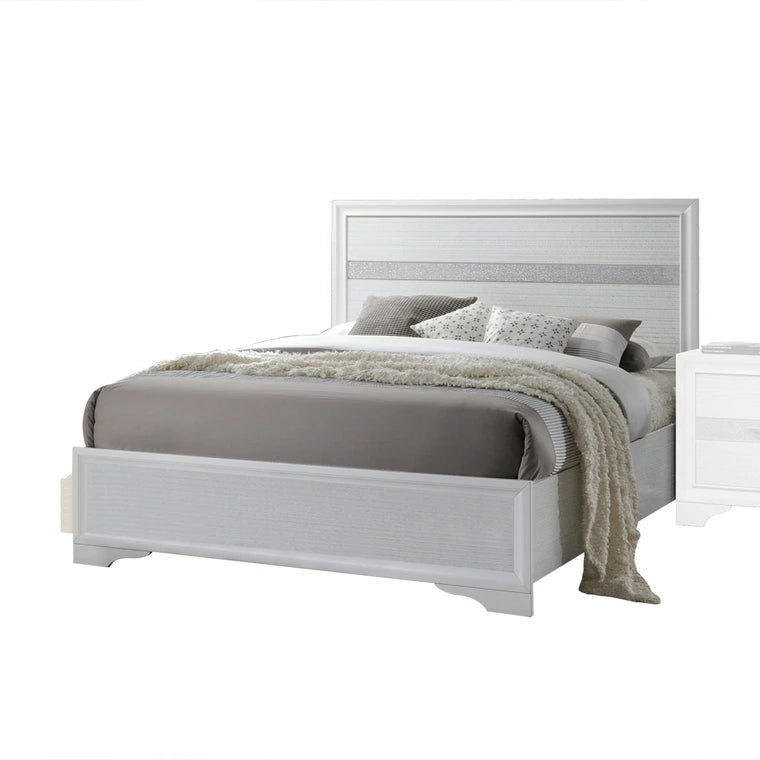 Karan Naima Collection Full White Bed – Modern Lacquer Finish Panel Design