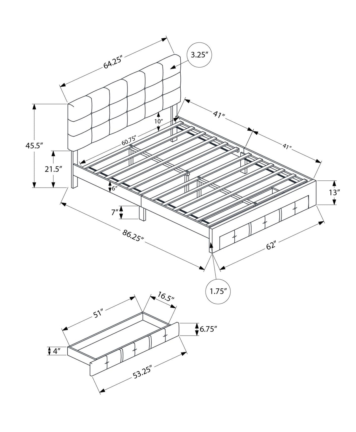 Bed, Queen Size, Platform Bed, Storage Drawers, Upholstered, Frame Only, Bedroom, Beige Linen Look, Transitional