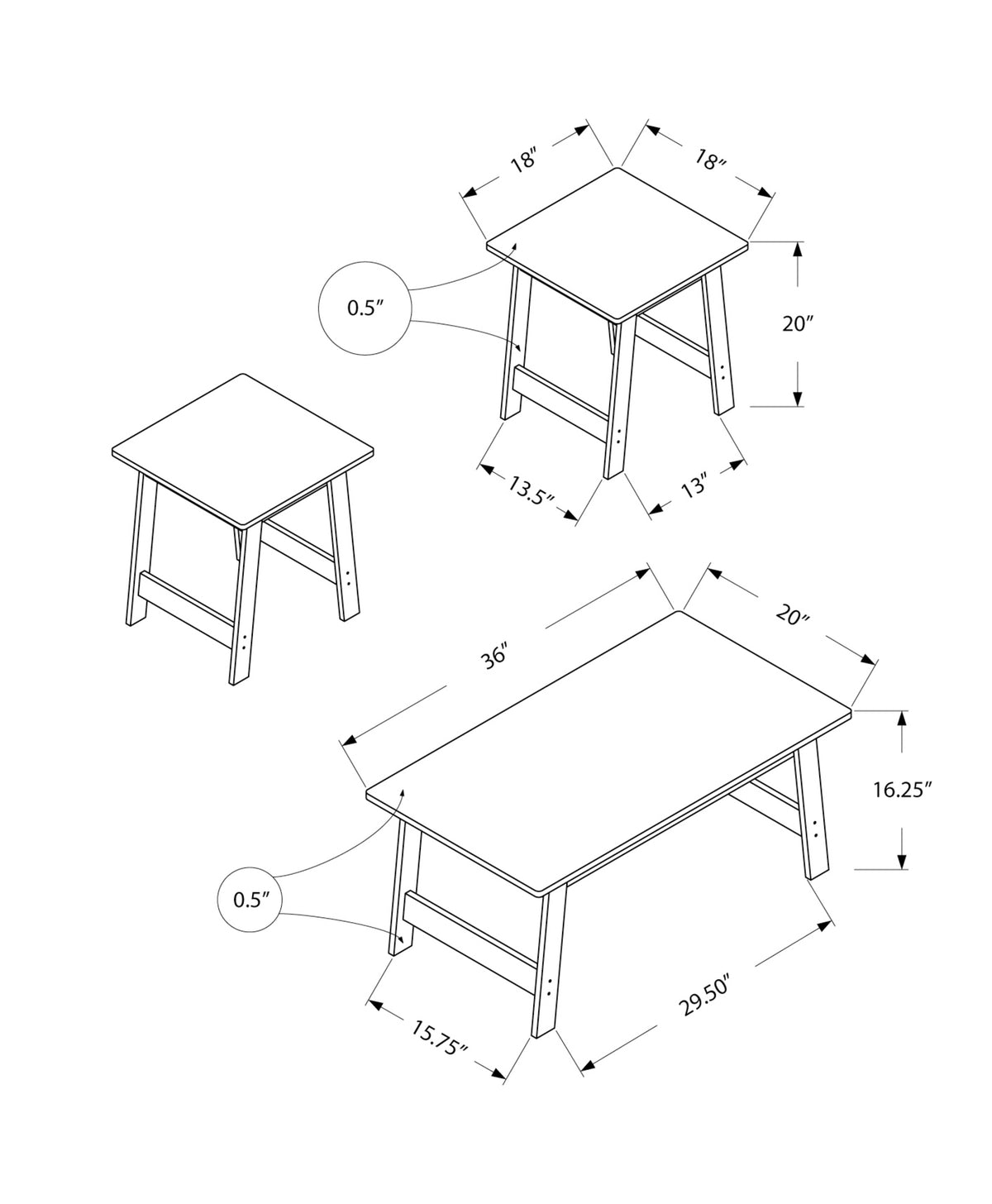 Serrano - Table Set 3pcs Set Coffee End Side Accent Living Room