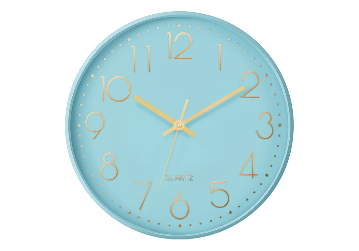 Abelia - Clocks 12" Round Wall Clock Blue Face Blue Frame Contemporary