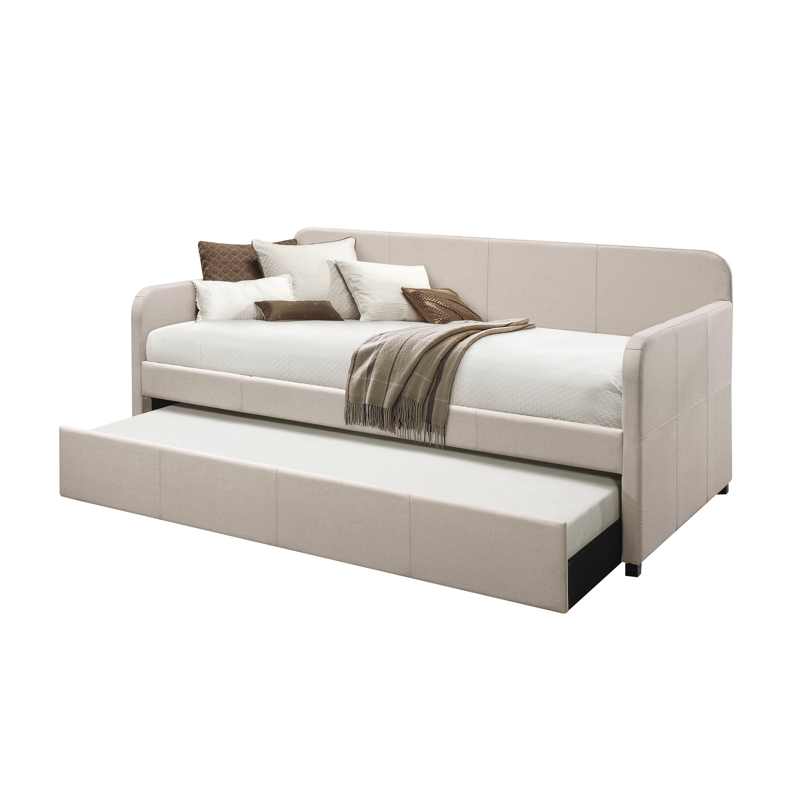 Sylvie Jagger Twin Fog Fabric Upholstered Daybed – Modern Space-Saving Trundle Bed