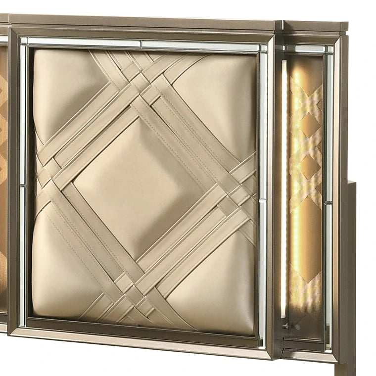 Mohit Skylar Twin Dark Champagne Synthetic Leather Bed – Modern LED Panel with Storage