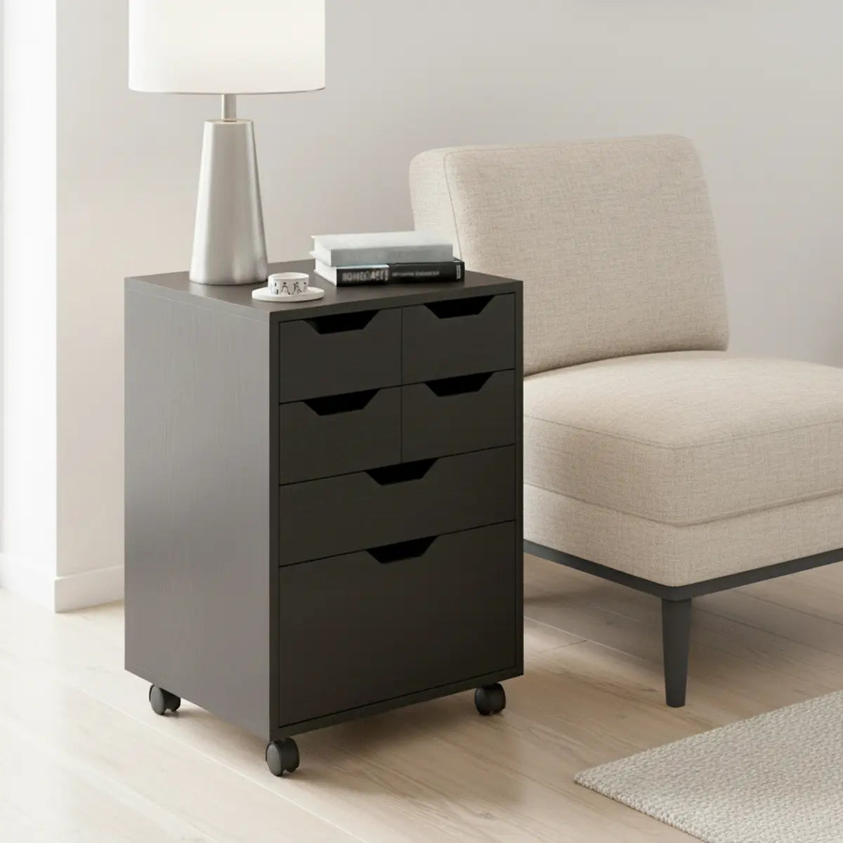 Norfolk 4 Bins, 2 Drawer Mobile Cabinet, Black Finish