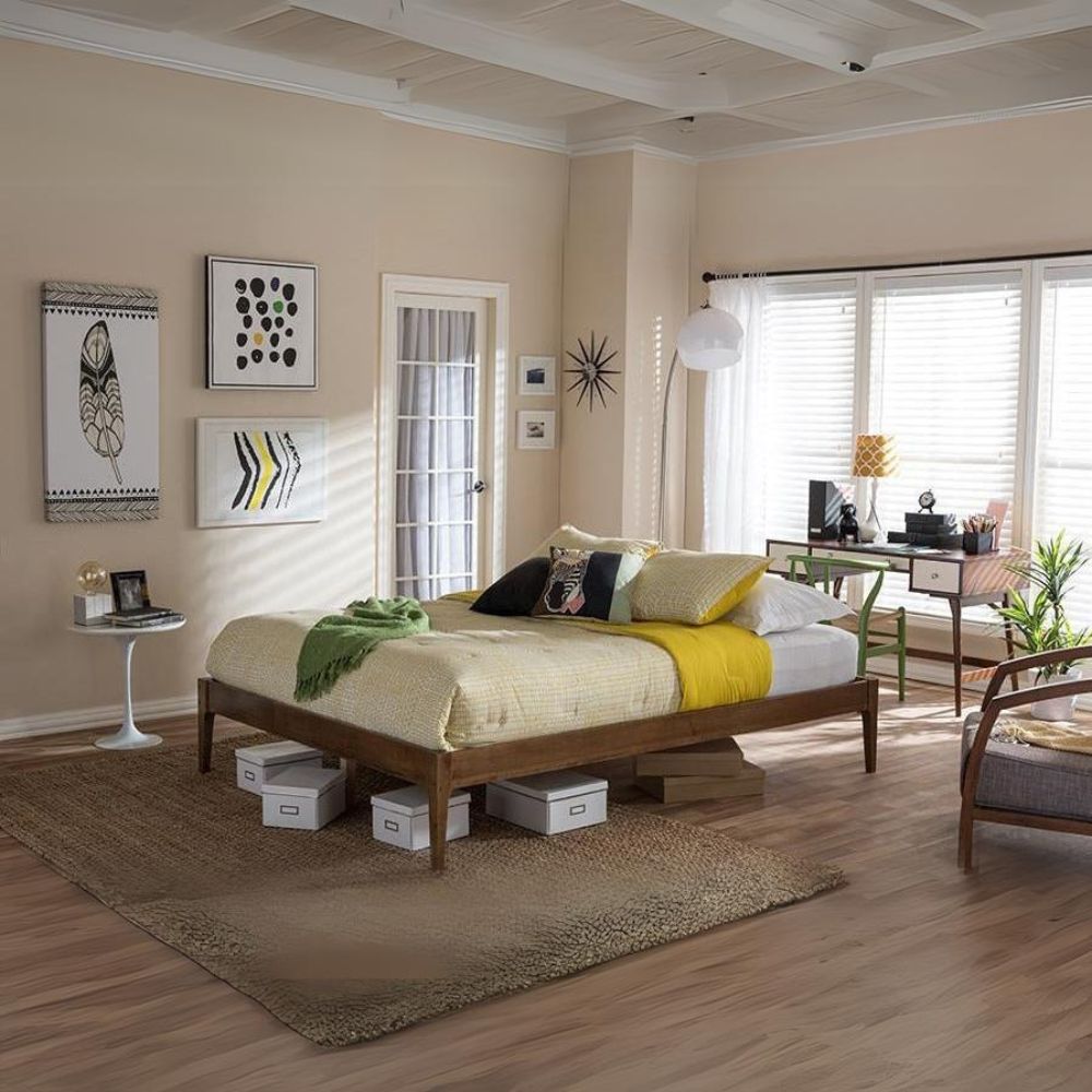 Bentley Cappuccino Finishing Solid Wood Queen Size Bed Frame