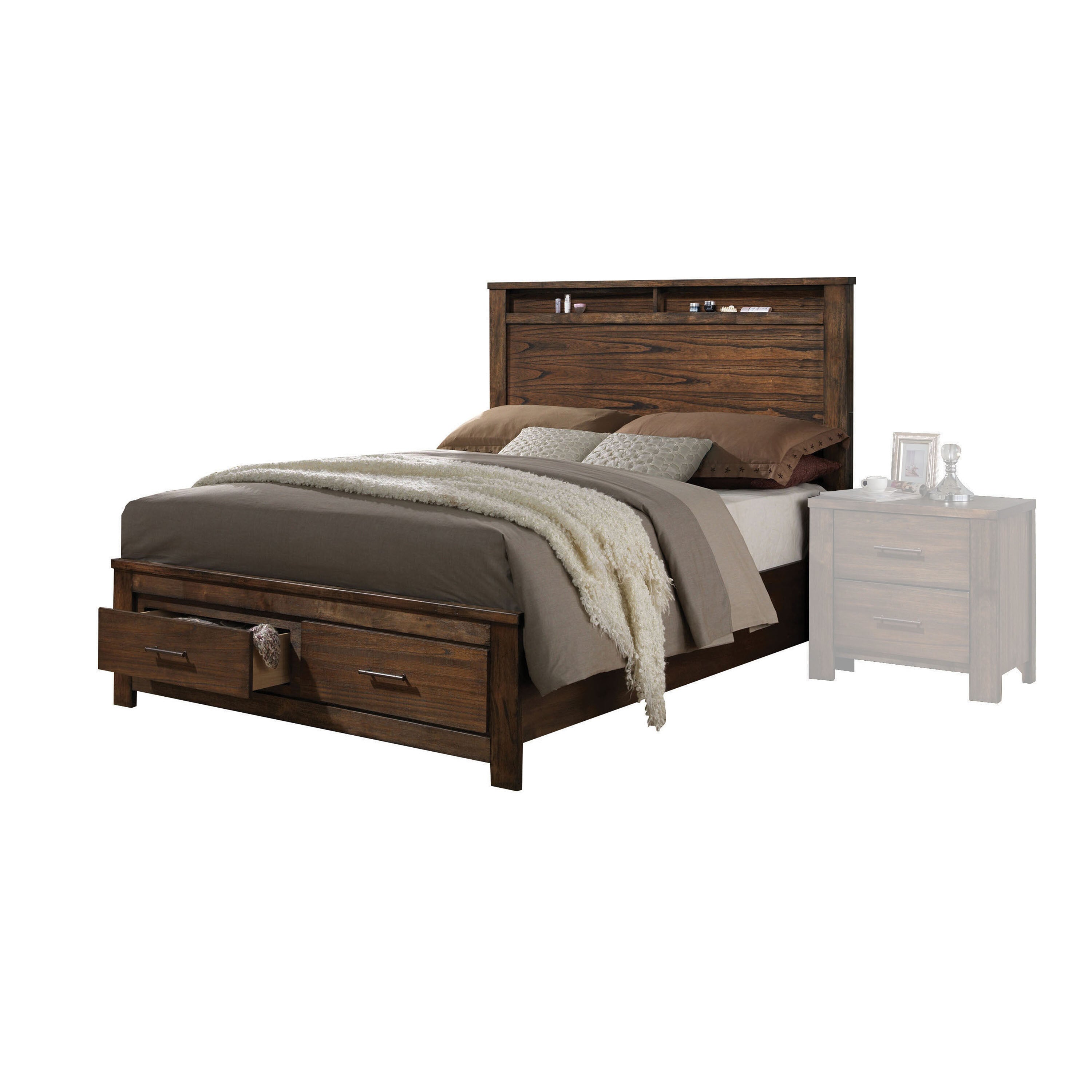 Sridama Merrilee Eastern King Brown Wooden Bed – Traditional Panel Design with Storage Drawers