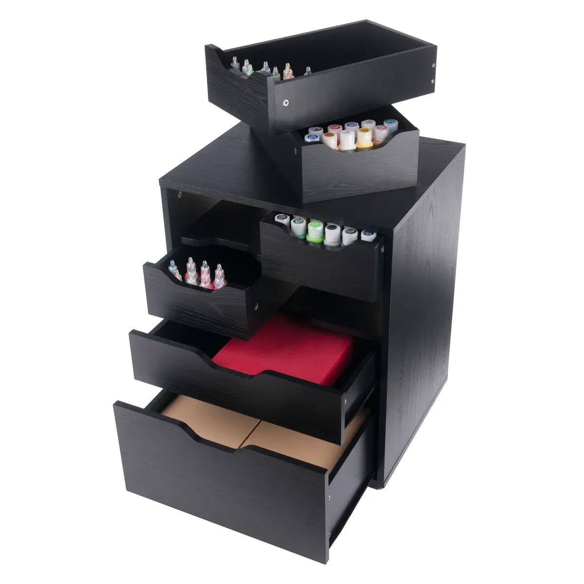 Norfolk 4 Bins, 2 Drawer Mobile Cabinet, Black Finish