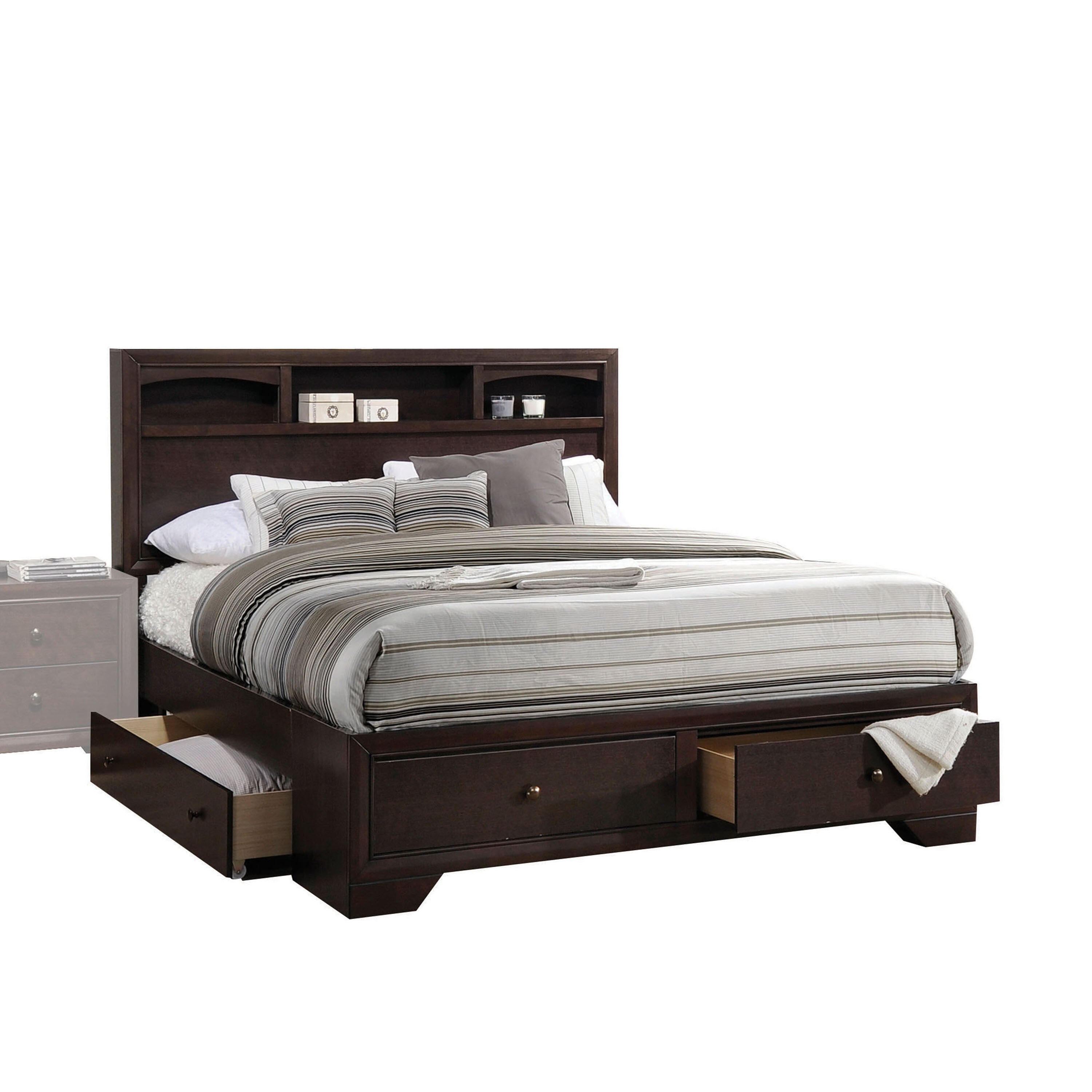 Balram Madison II Queen Brown Wood Bed – Modern Panel Headboard