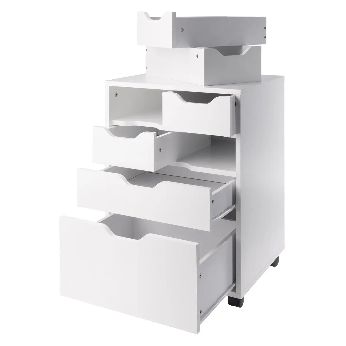 Norfolk 4 Bins, 2 Drawer Mobile Cabinet, White Finish