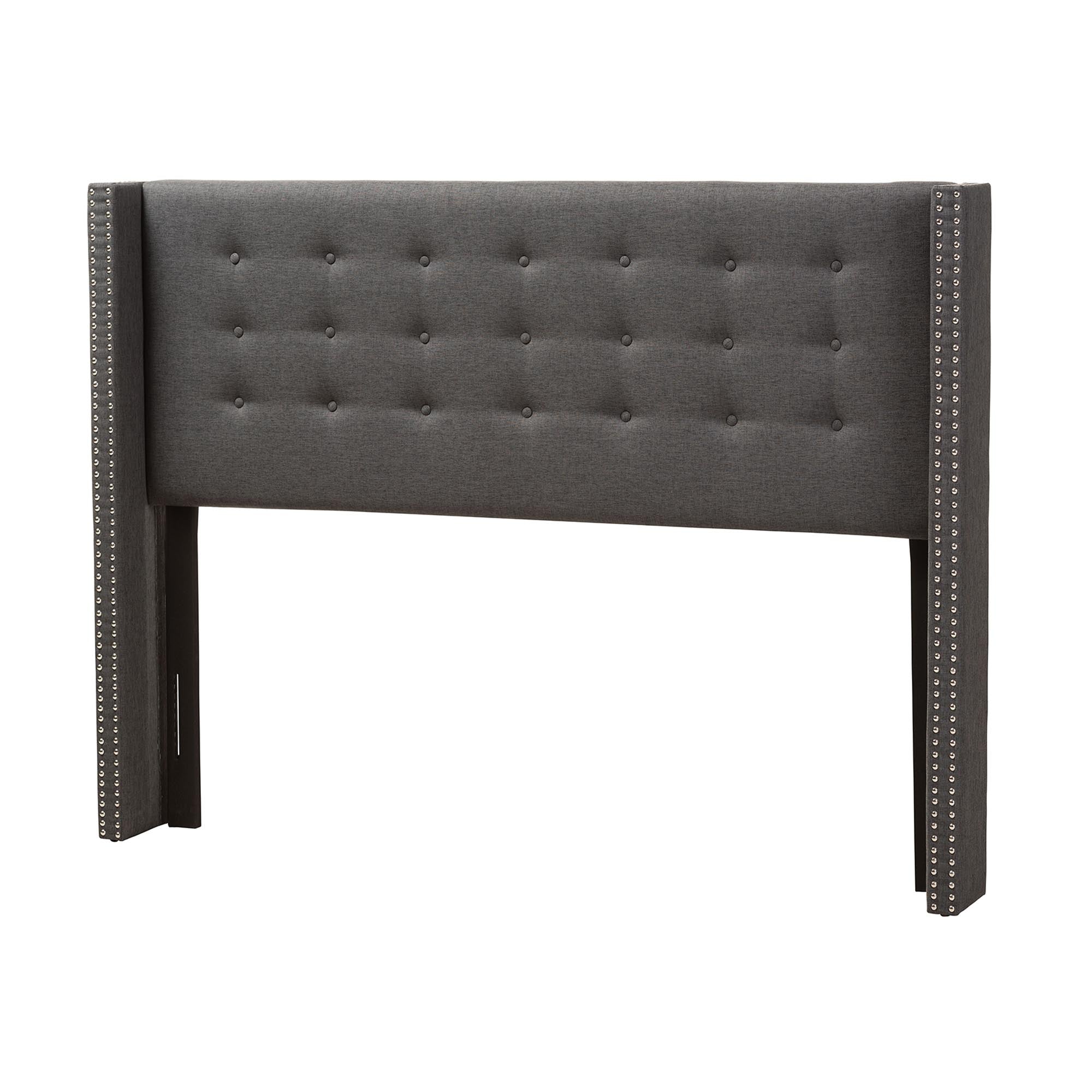Ginaro Modern And Contemporary Dark Grey Fabric Button-Tufted Nail head King Size Winged Headboard