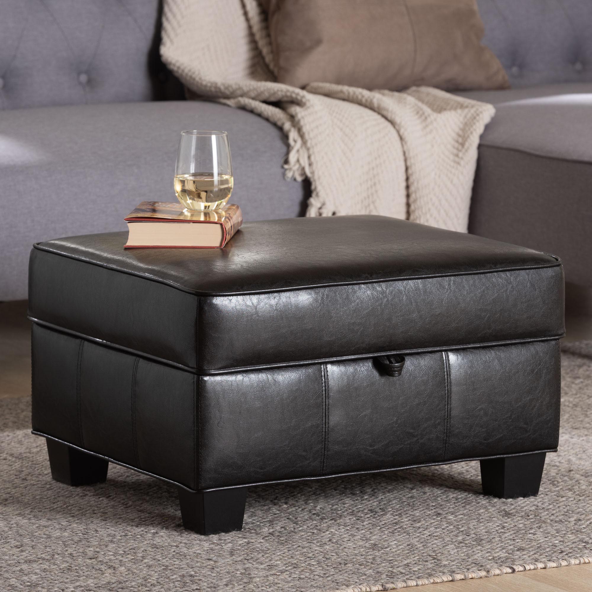 Brown Leather Storage Ottoman