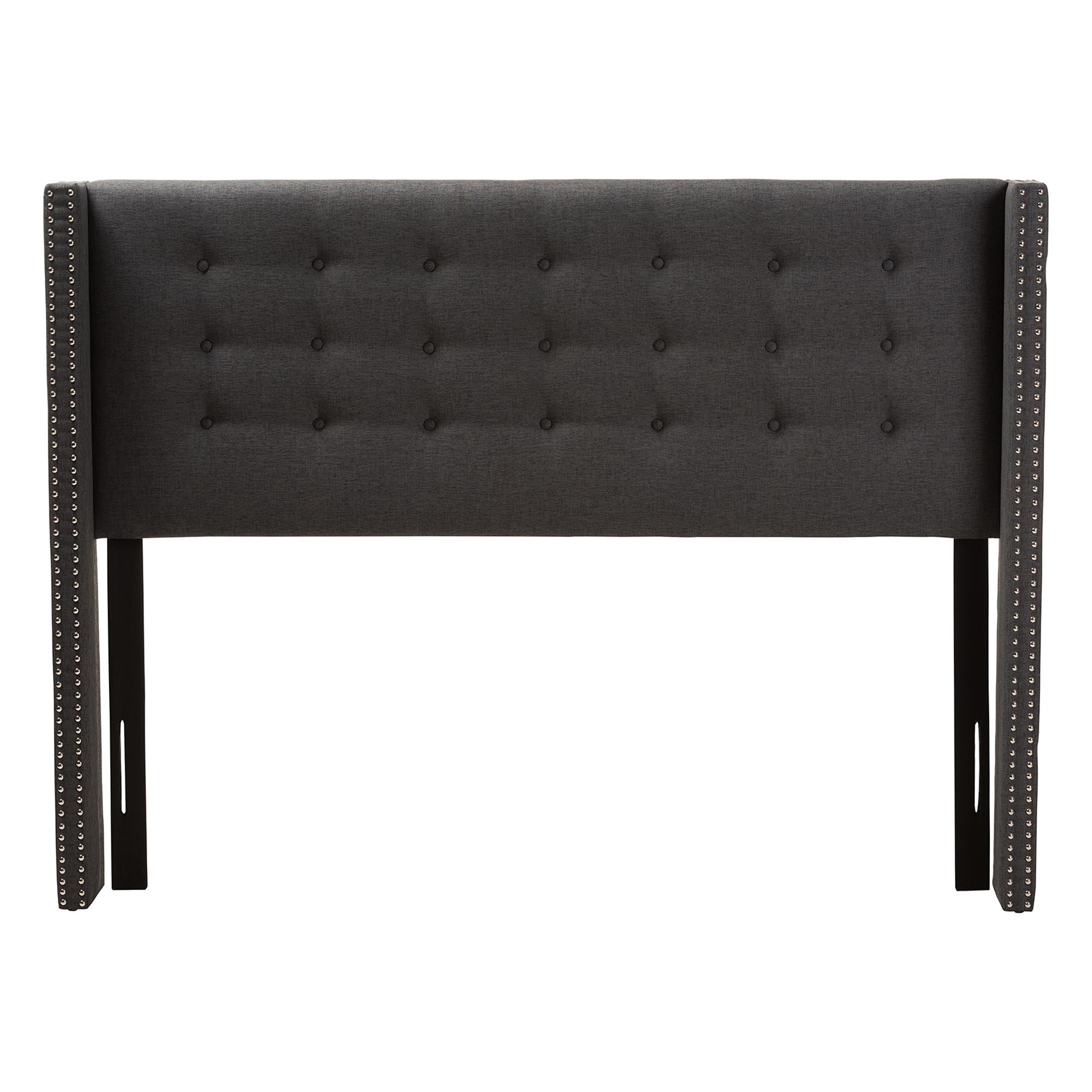 Ginaro Modern And Contemporary Dark Grey Fabric Button-Tufted Nail head King Size Winged Headboard