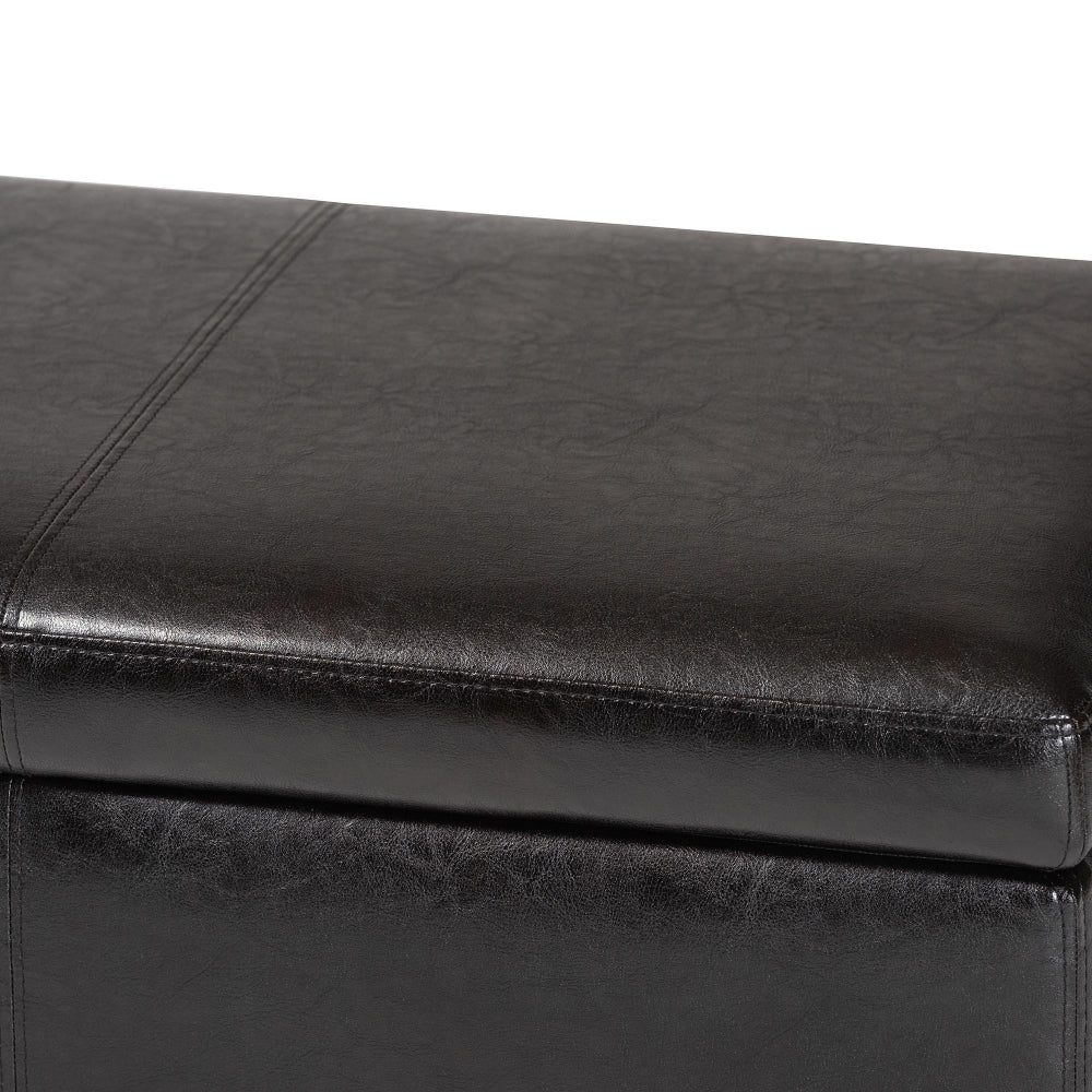 Dark Brown Faux Leather Storage Bench Ottoman with Stitching