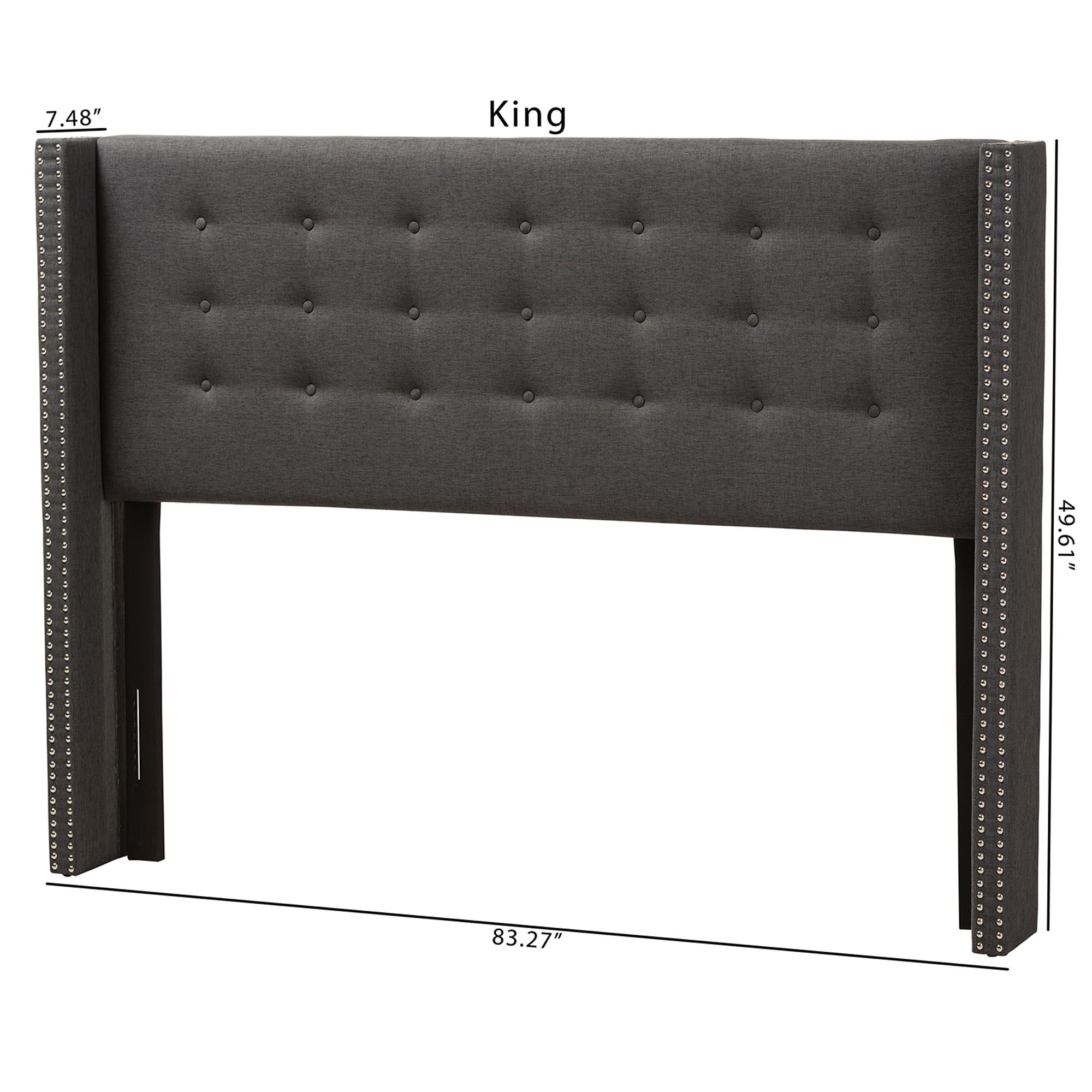 Ginaro Modern And Contemporary Dark Grey Fabric Button-Tufted Nail head King Size Winged Headboard