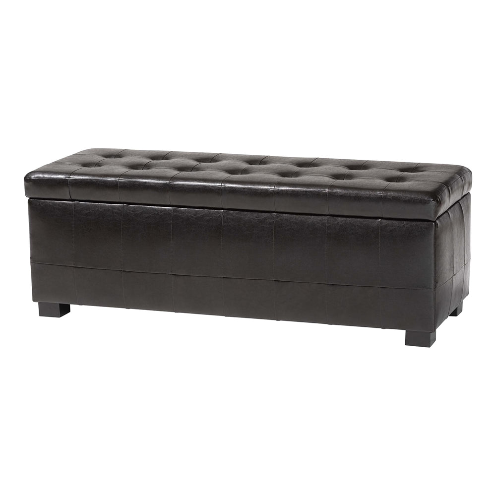 Dark Brown Faux Storage Bench & Button Tufted Ottoman