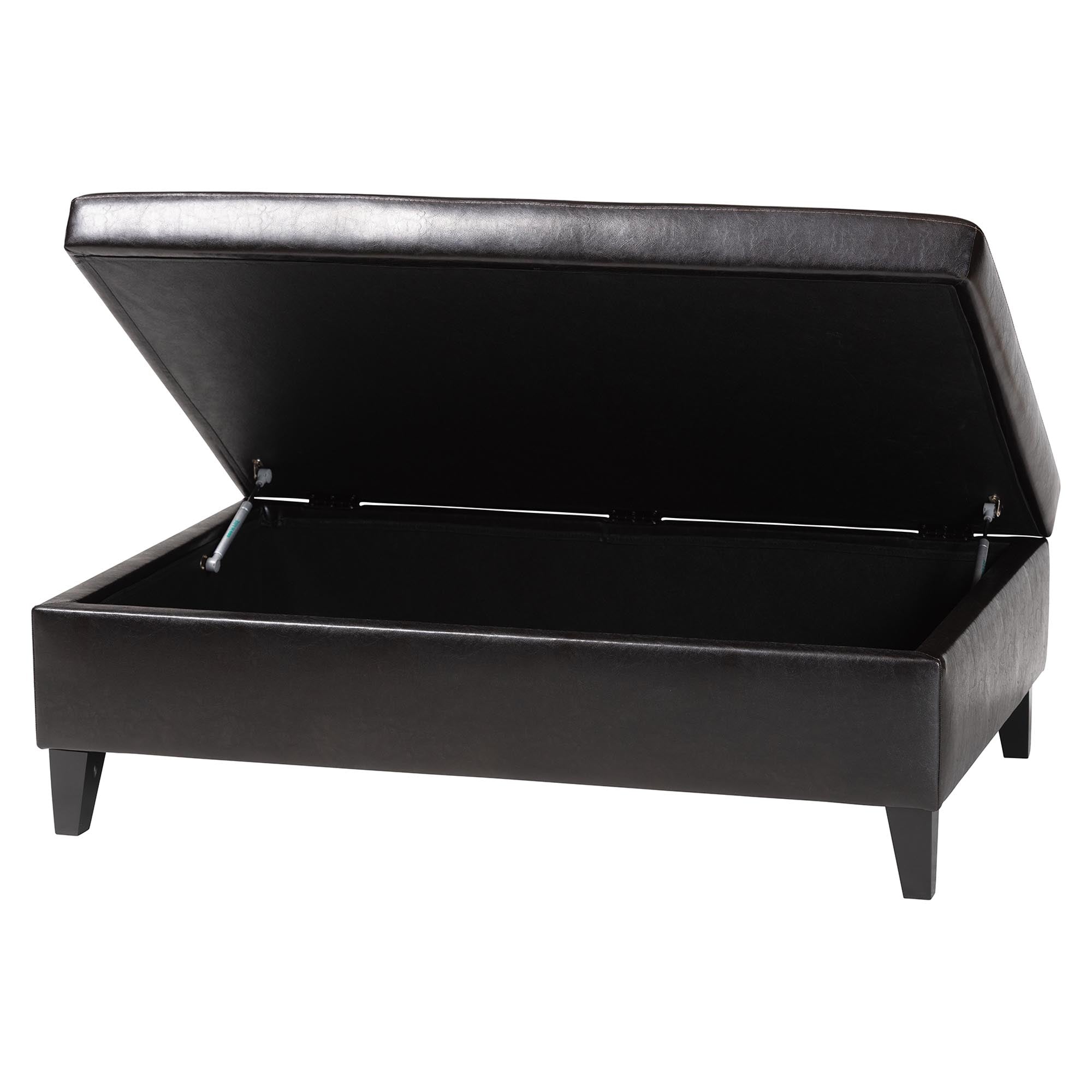 Dark Brown Faux Leather Storage Cocktail Ottoman