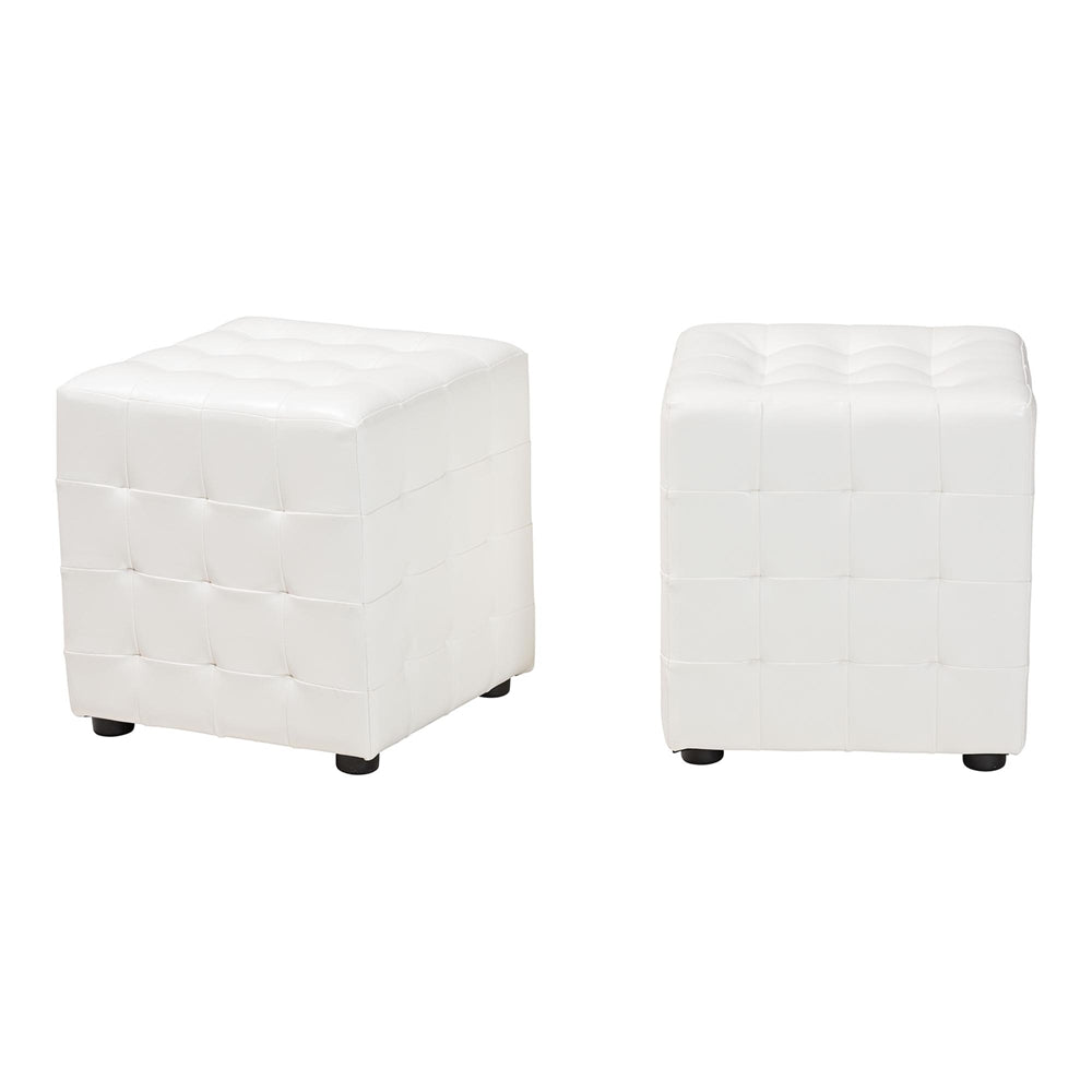 Siskal White Modern Cube Ottoman (Set of 2)