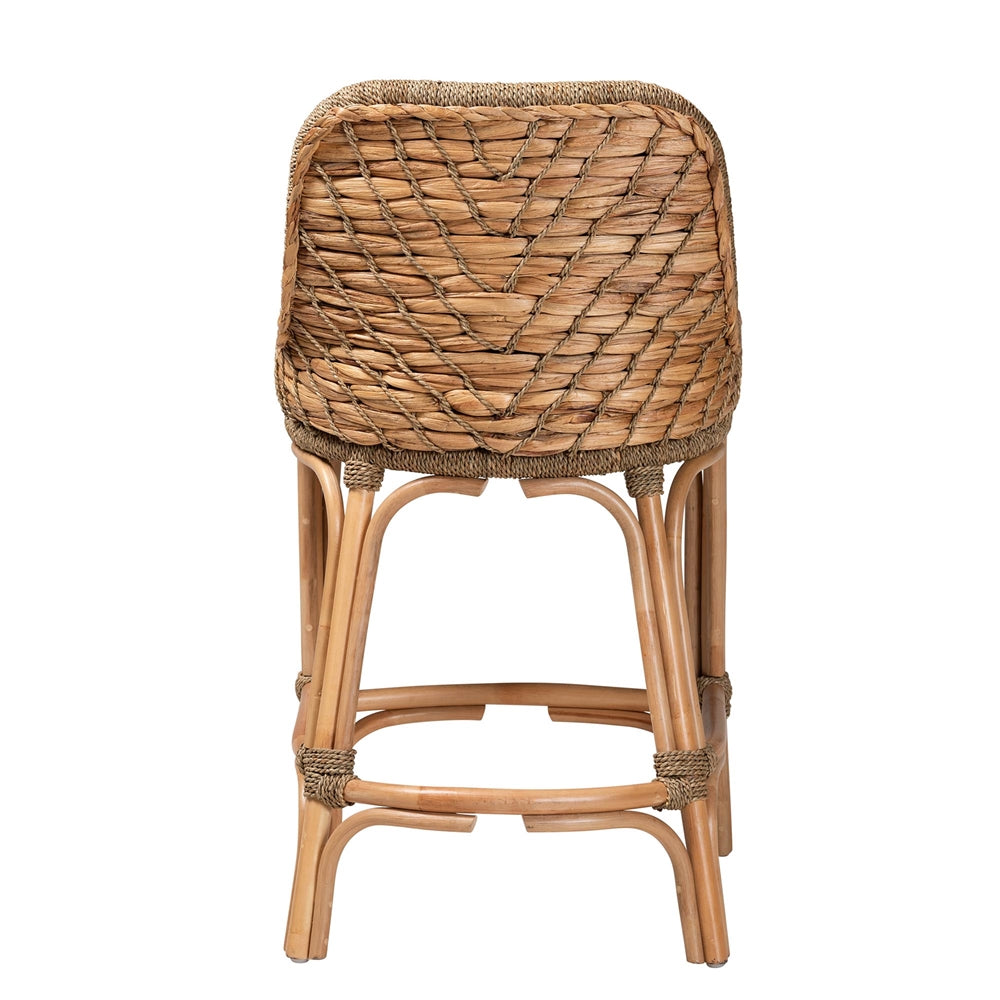 Kyle Modern Bohemian Natural Brown Woven Rattan Counter Stool with Cushion