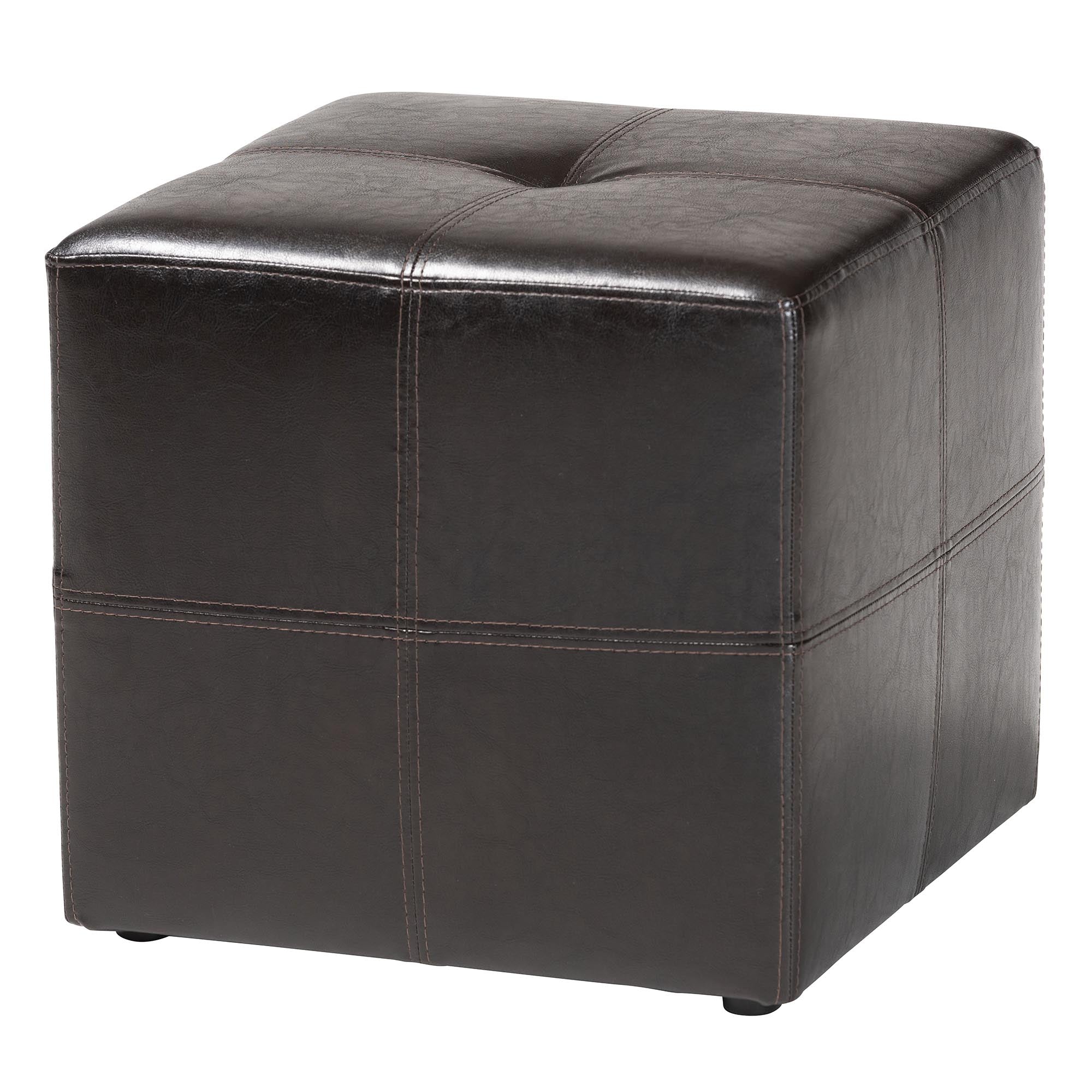 Dark Brown Upholstered Cube Ottoman