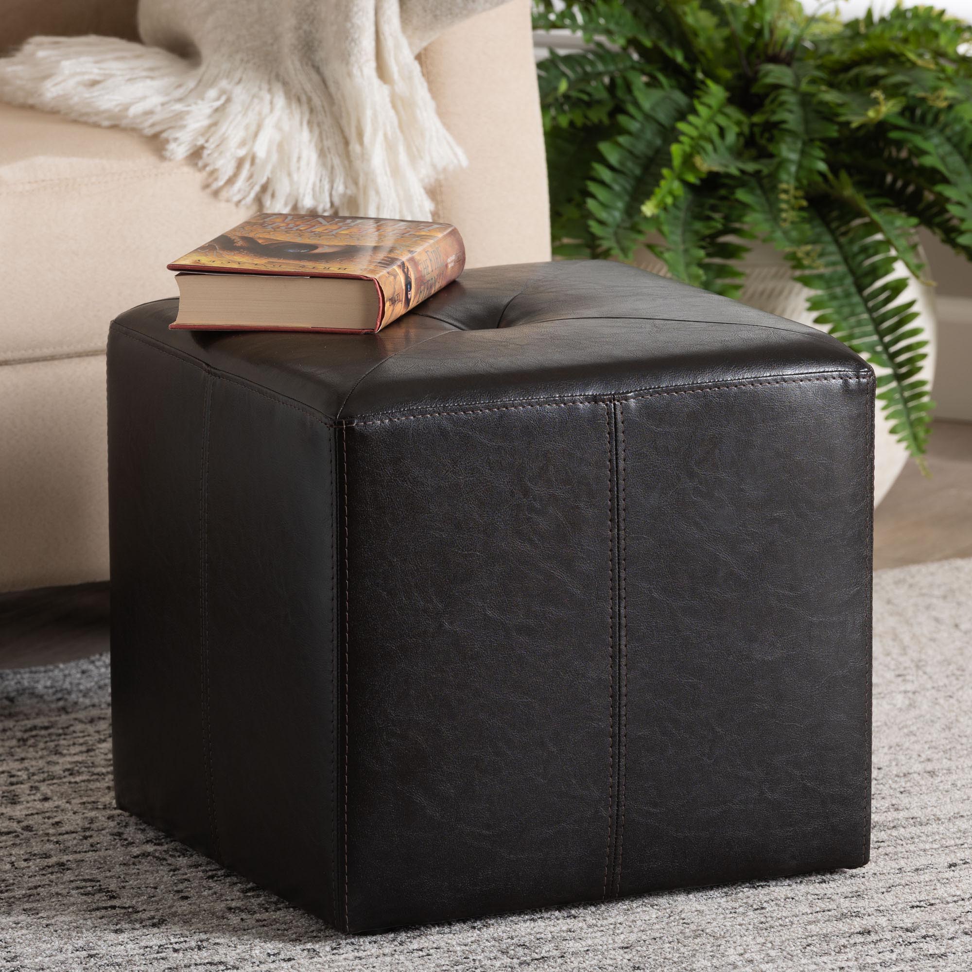 Brown Bonded Leather Ottoman