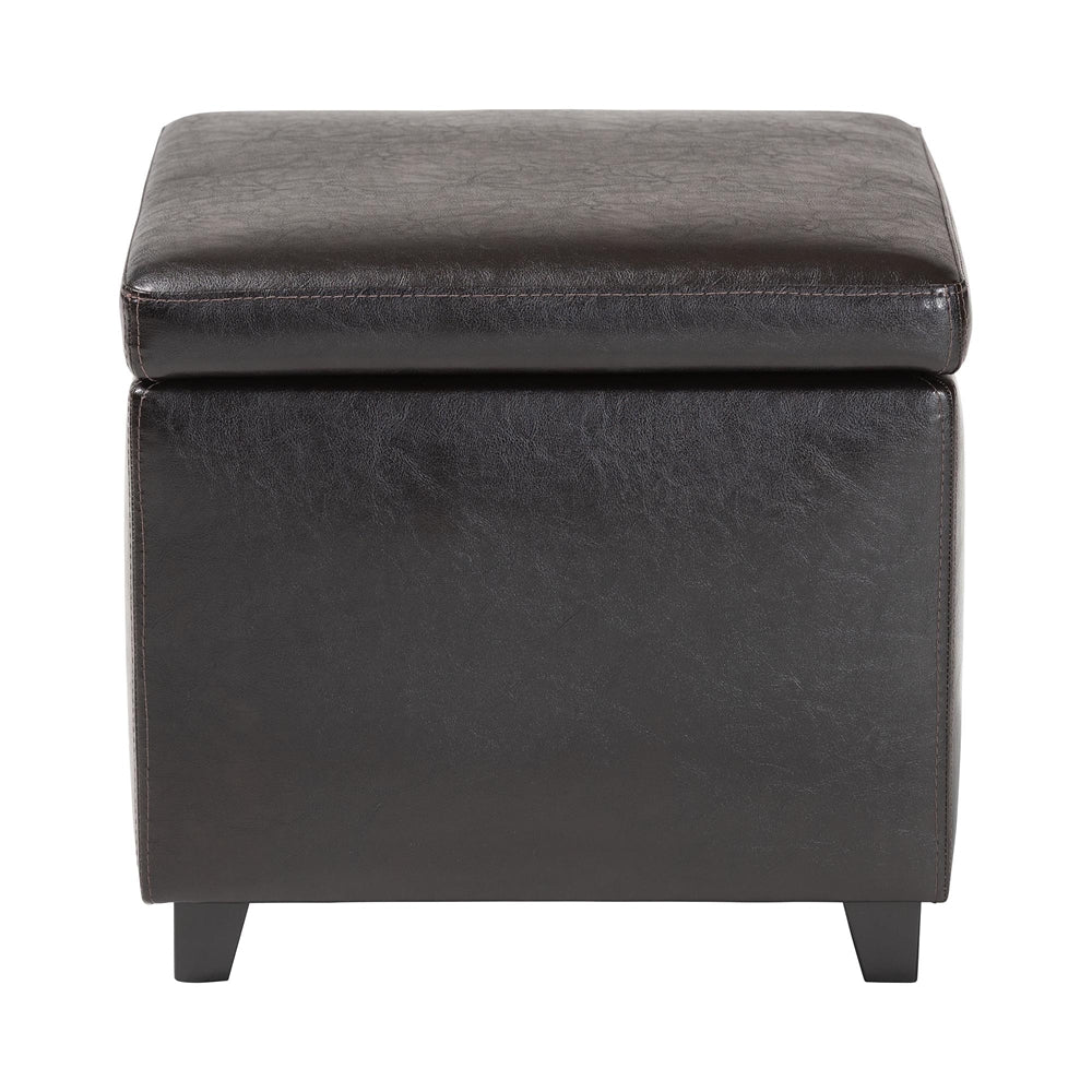 Small Storage Cube Ottoman in Faux Leather Upholstery