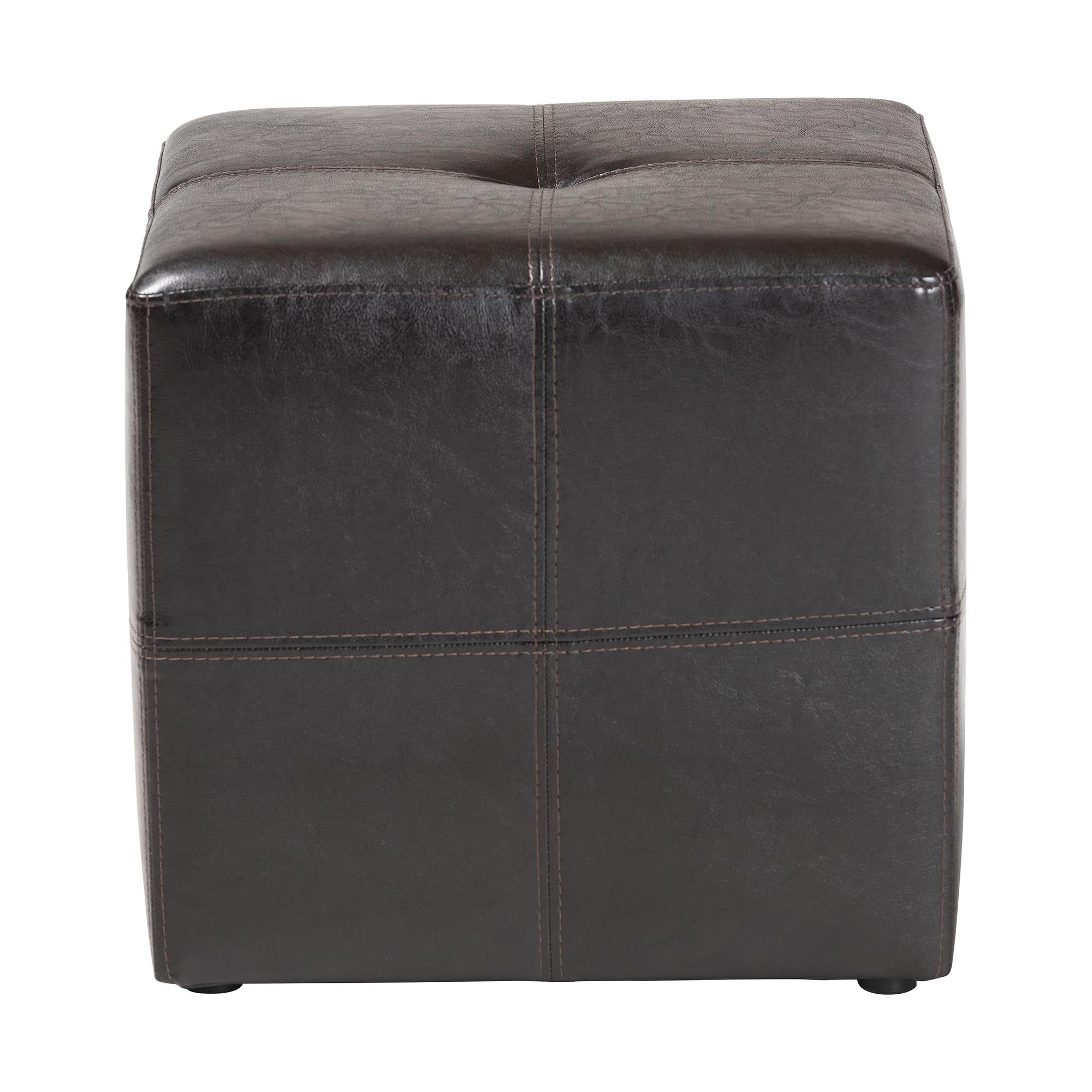 Dark Brown Upholstered Cube Ottoman