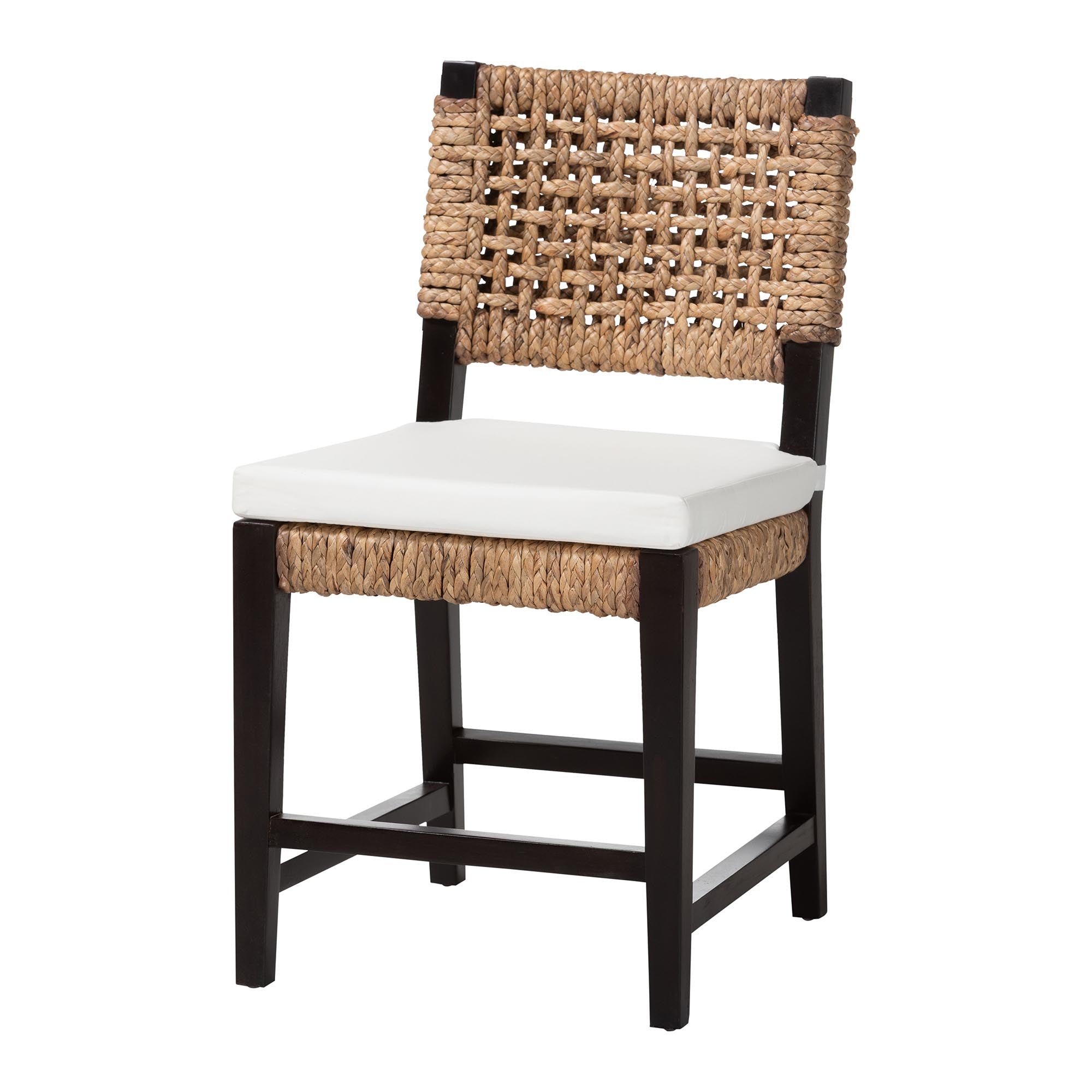 Alise Modern Bohemian Dark Brown Mahogany Wood and Seagrass Dining Chair