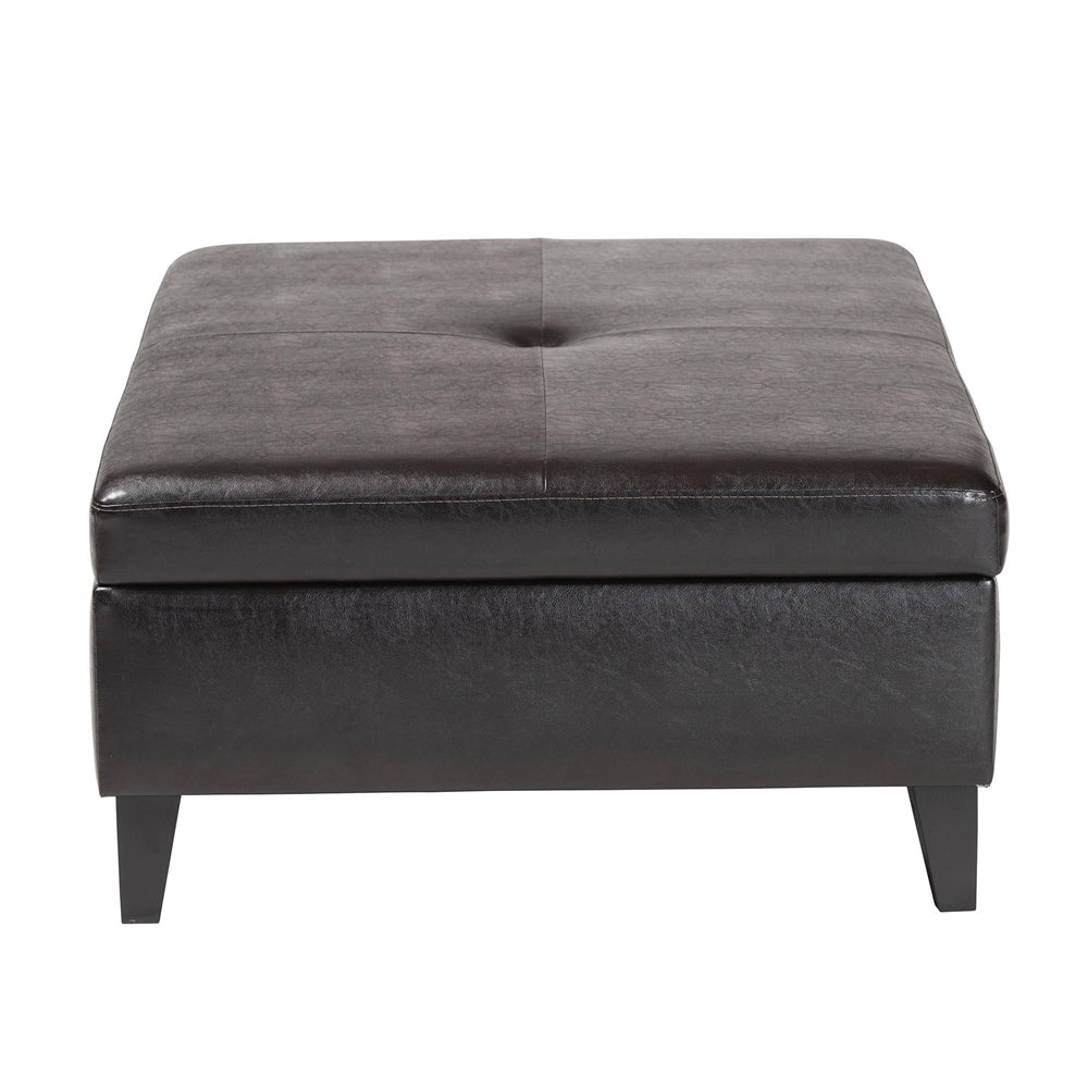 Dark Brown Faux Leather Storage Cocktail Ottoman