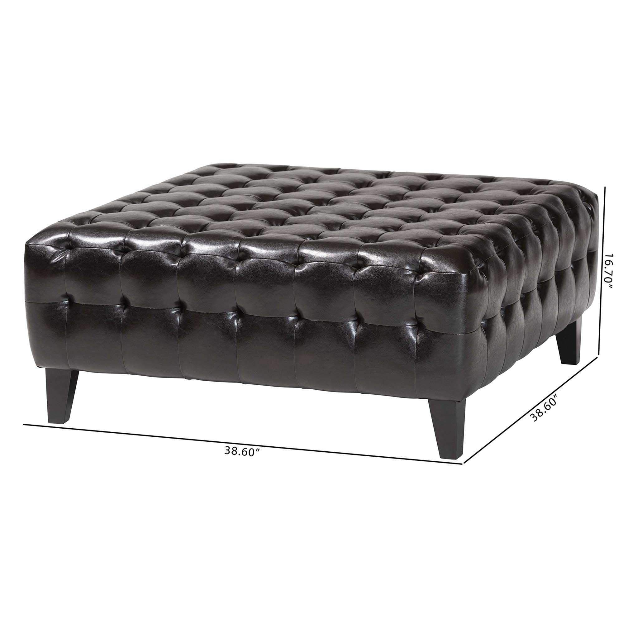 Dark Brown Bonded Leather Square Ottoman