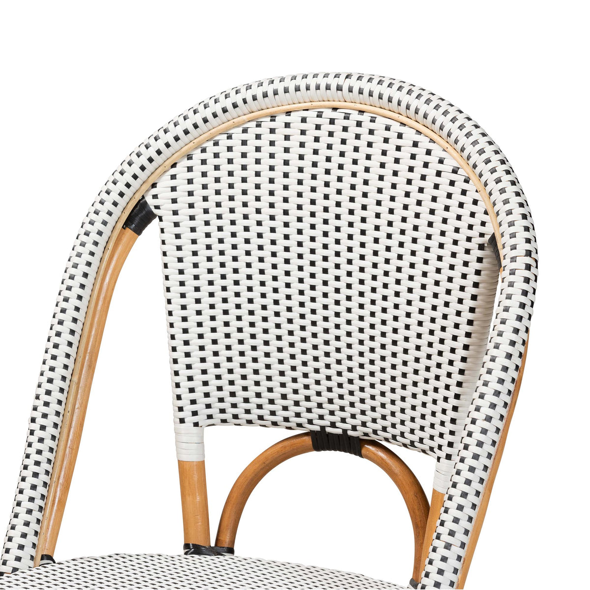 Genica Classic French Black and White Weaving and Natural Brown Rattan 5-Piece Indoor and Outdoor Bistro Set