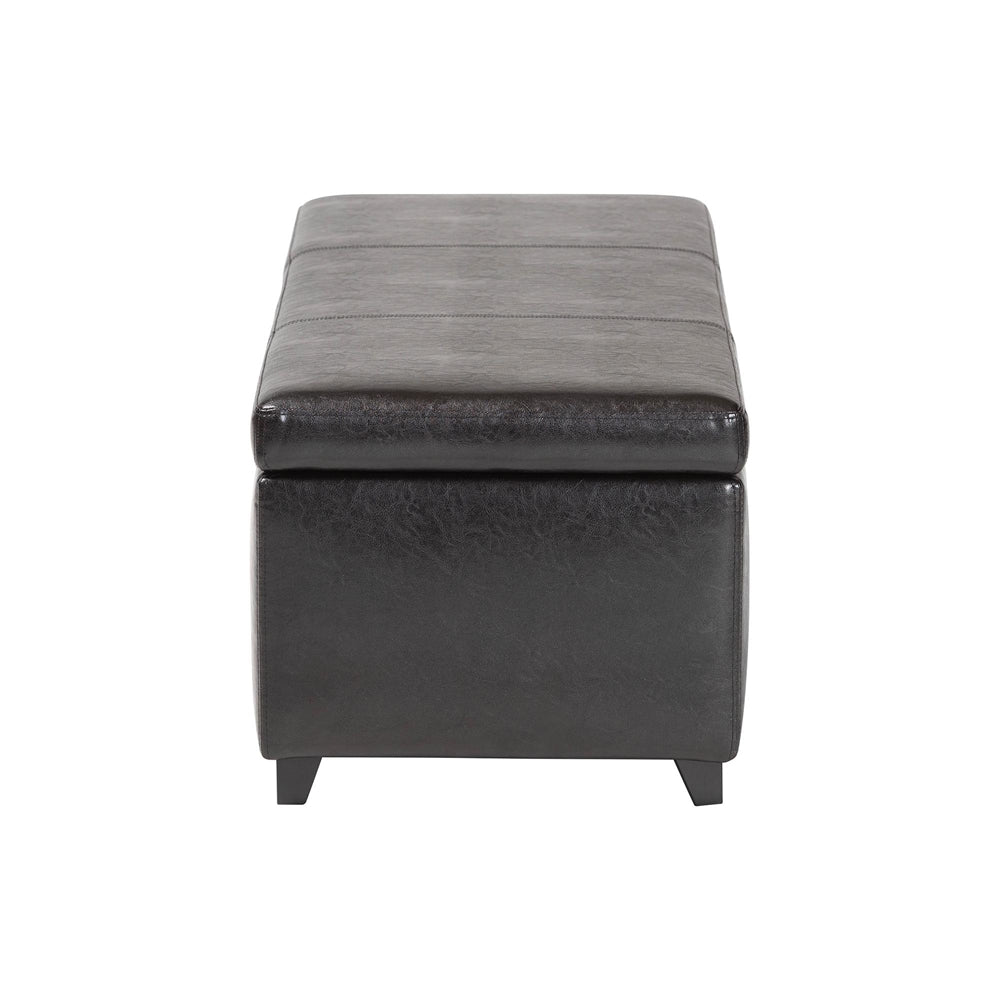 Dark Brown Faux Leather Storage Bench Ottoman with Stitching
