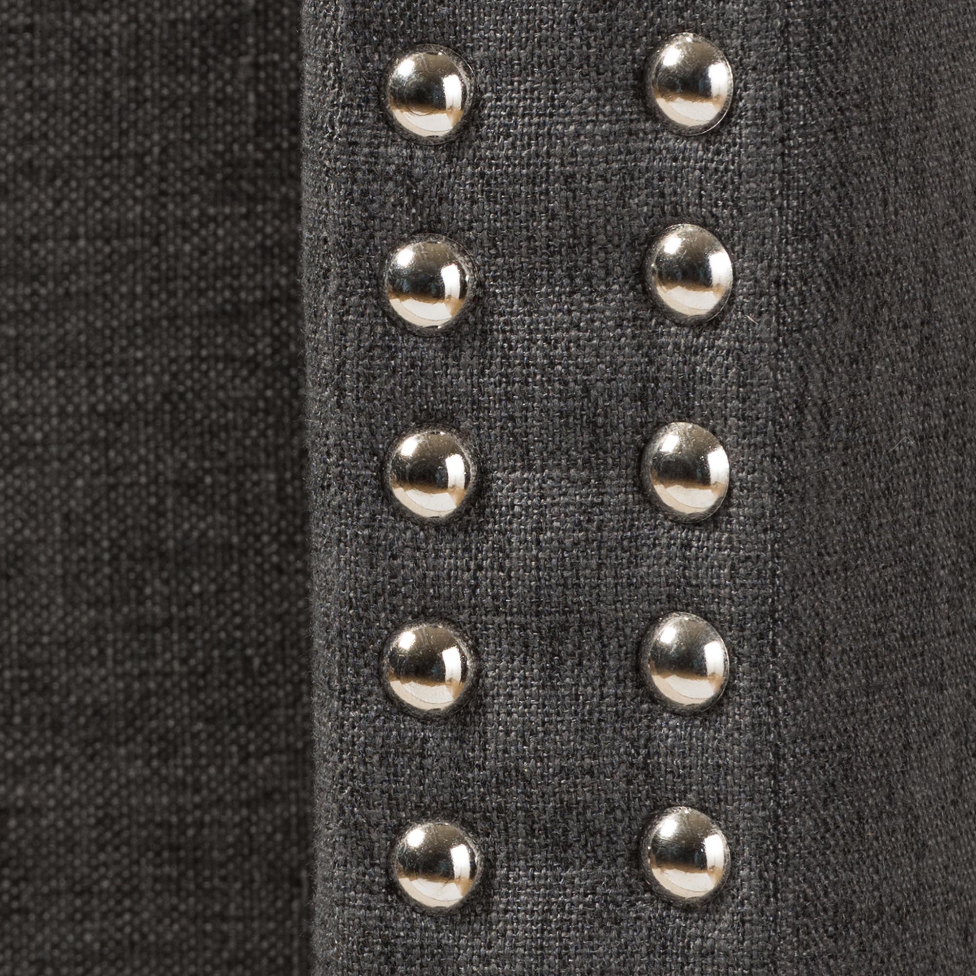 Ginaro Modern And Contemporary Dark Grey Fabric Button-Tufted Nail head King Size Winged Headboard