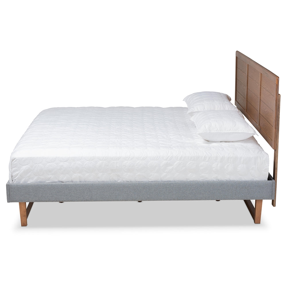 Gabriela Dark Grey Fabric and Ash Walnut Brown Finish Wood King Size Bed