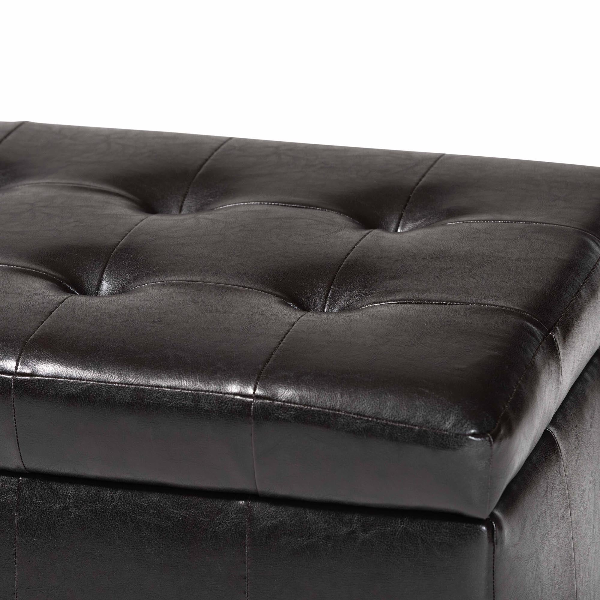 Dark Brown Faux Storage Bench & Button Tufted Ottoman
