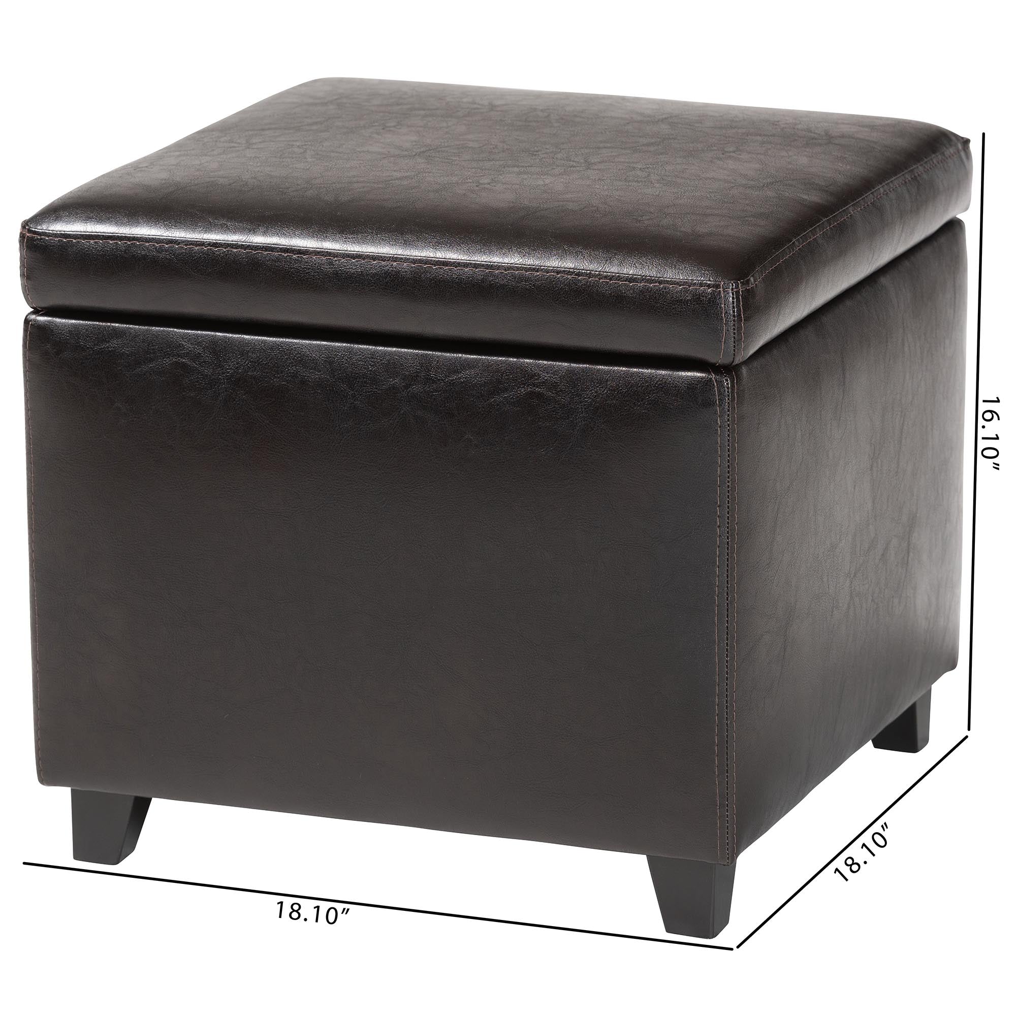 Small Storage Cube Ottoman in Faux Leather Upholstery