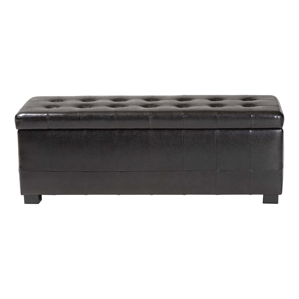 Dark Brown Faux Storage Bench & Button Tufted Ottoman