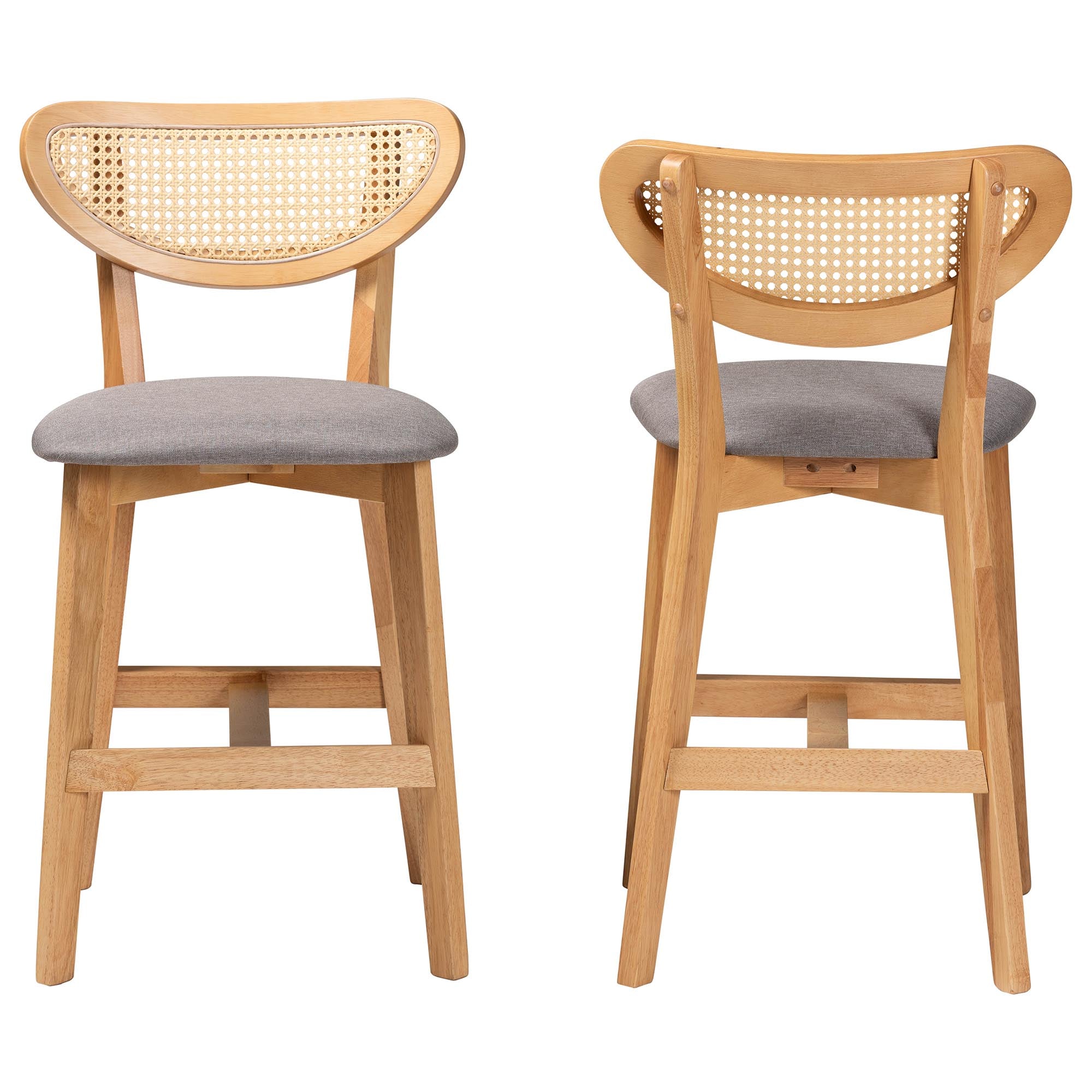 Dannell Mid-Century Modern Grey Fabric and Natural Oak Finished Wood 2-Piece Counter Stool Set