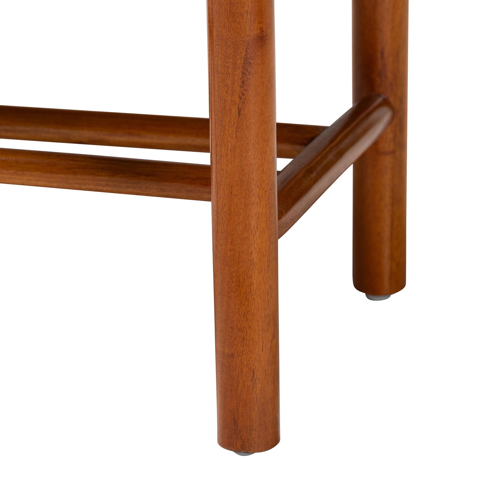 Saura Mid-Century Modern Oak Brown Finished Wood and Hemp Accent Bench