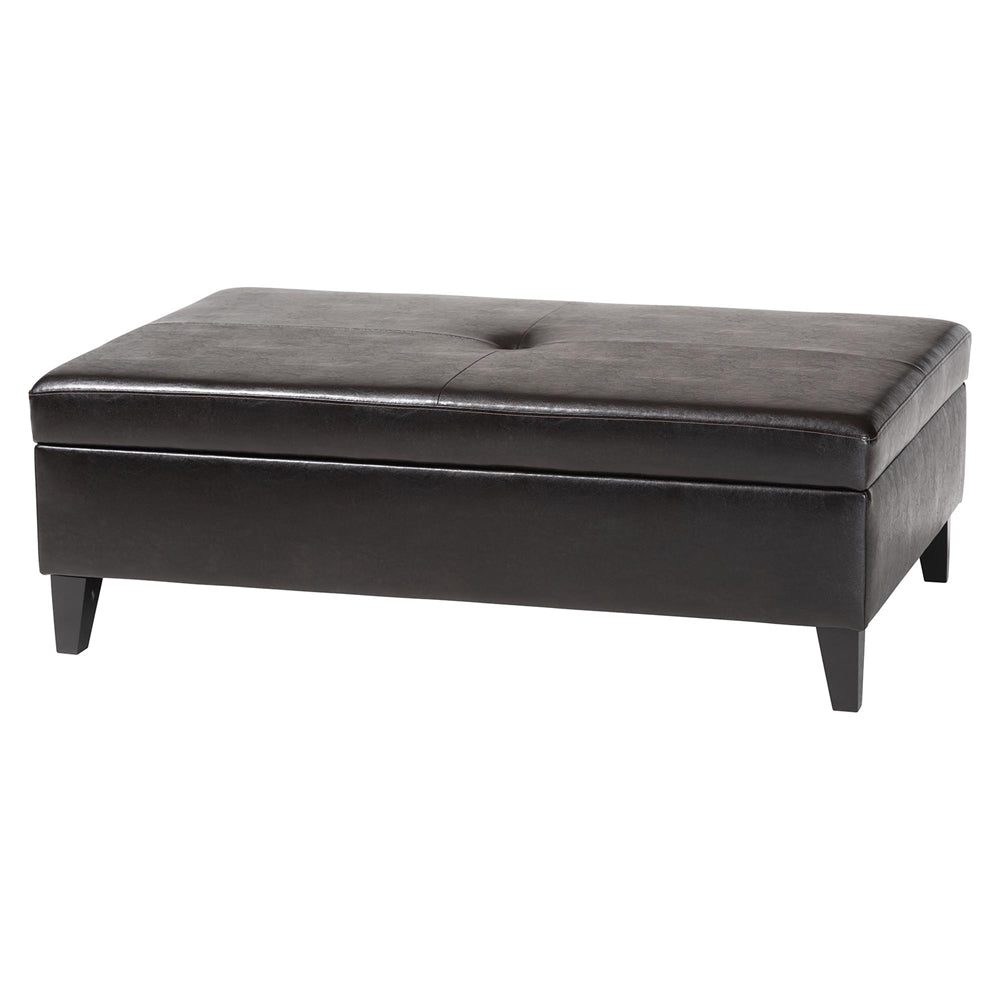 Dark Brown Faux Leather Storage Cocktail Ottoman