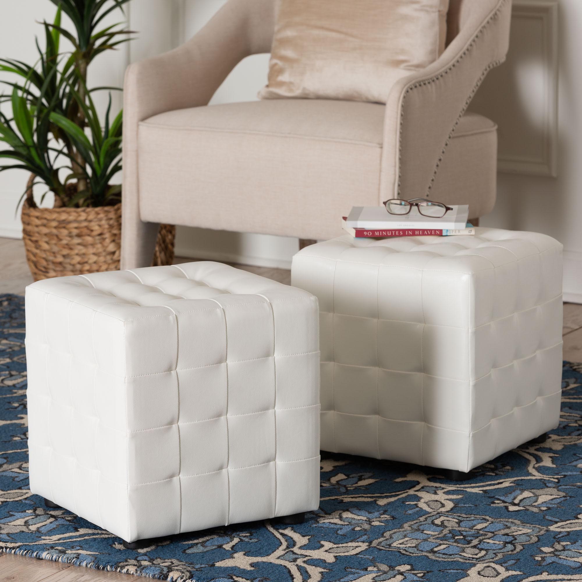 Siskal White Modern Cube Ottoman (Set of 2)